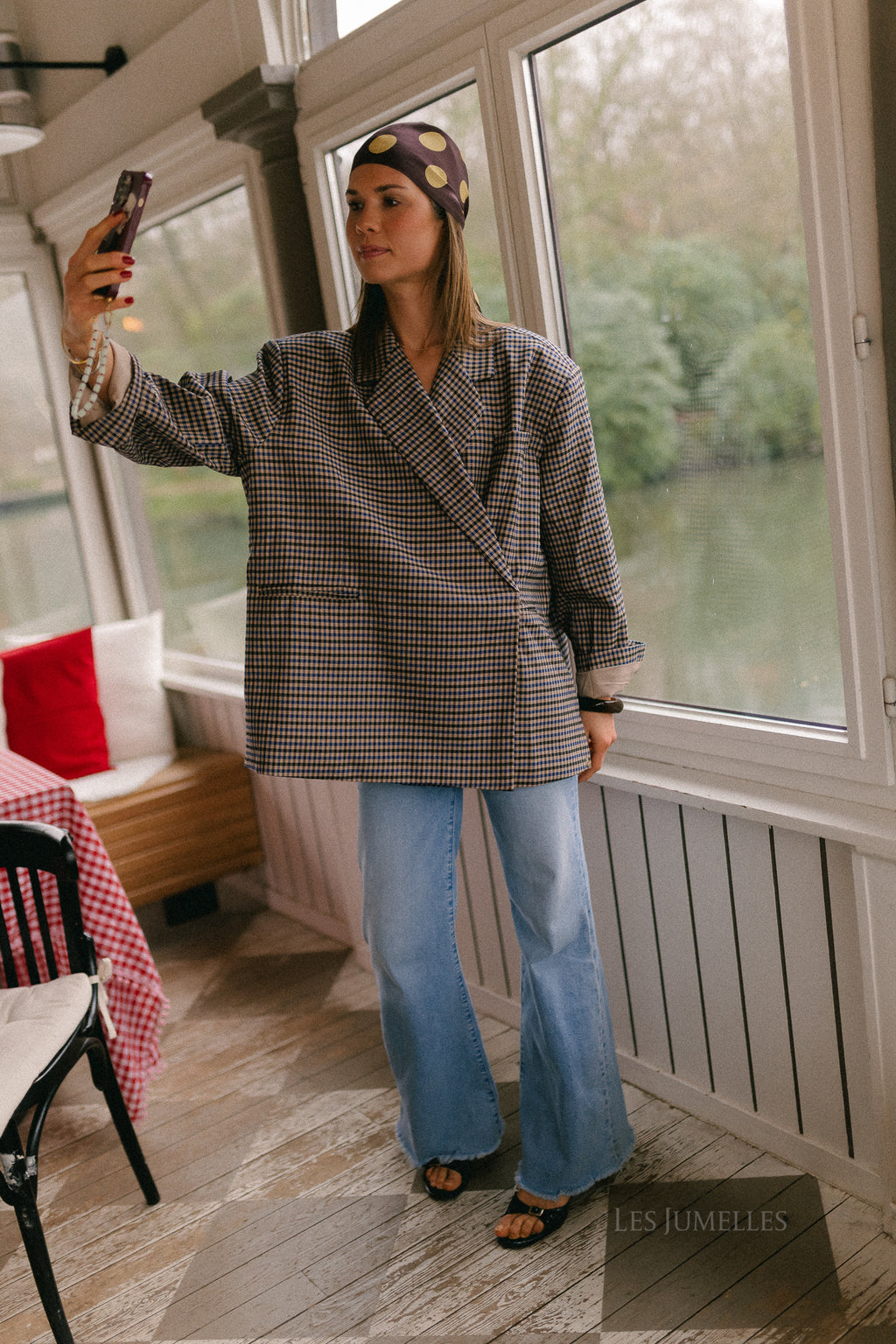 Chloe oversized blazer plaid blue