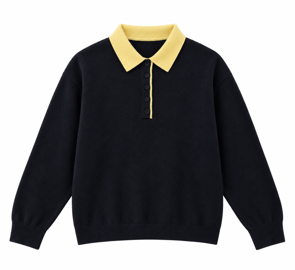 Elise polo neck knit jumper navy/butter yellow