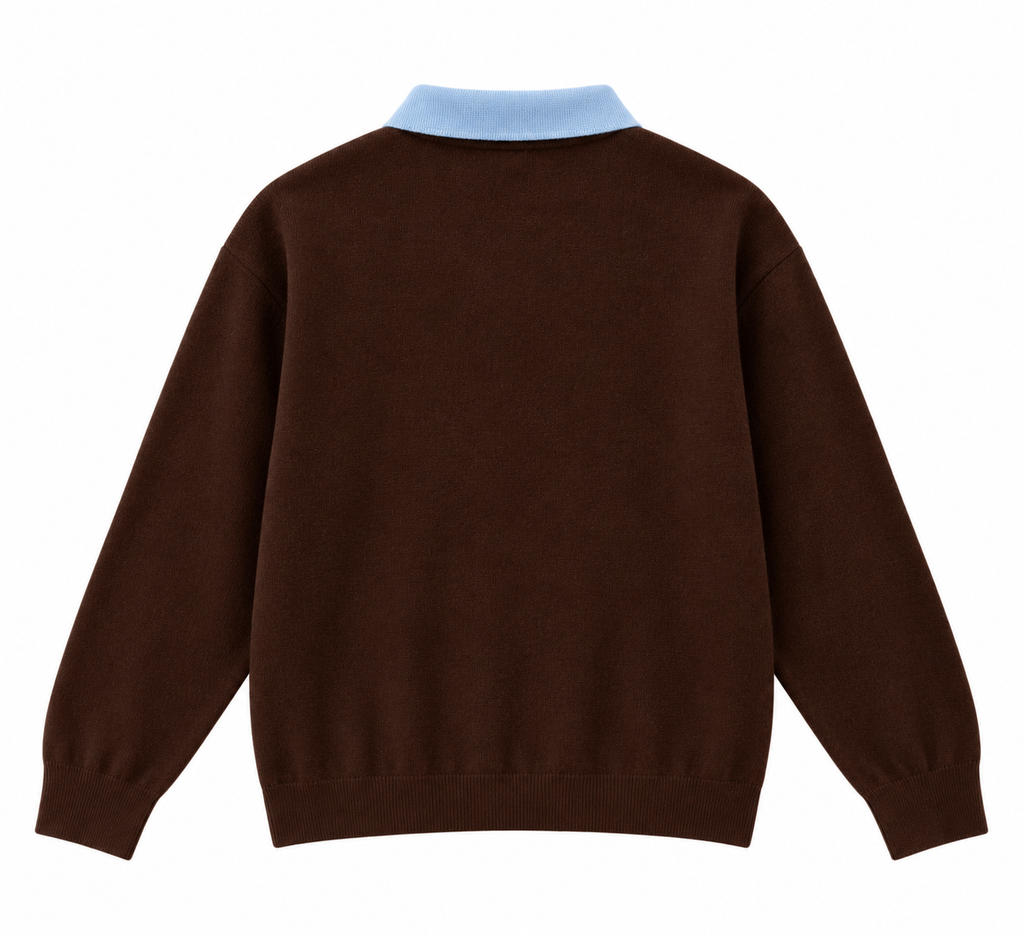 Elise polo neck knit jumper hot chocolate/light blue