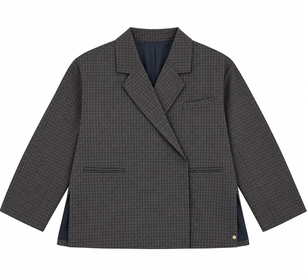 Chloe oversized checked blazer blue/taupe gray
