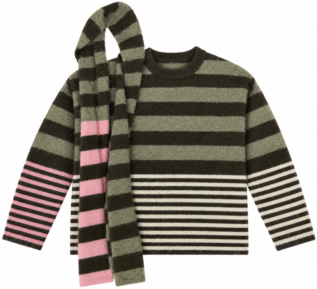 Juliette striped jumper with scarf khaki/olive