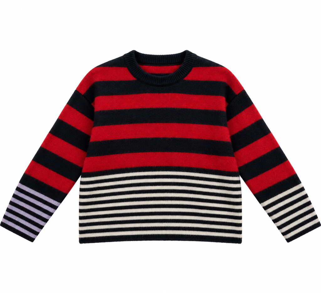 Juliette striped jumper with scarf navy/red