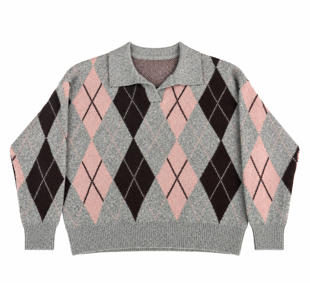 Enola checked jumper grey/burgundy/pink