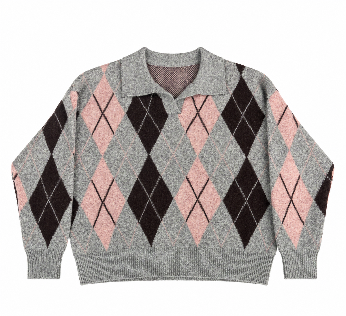Enola checked jumper grey/burgundy/pink