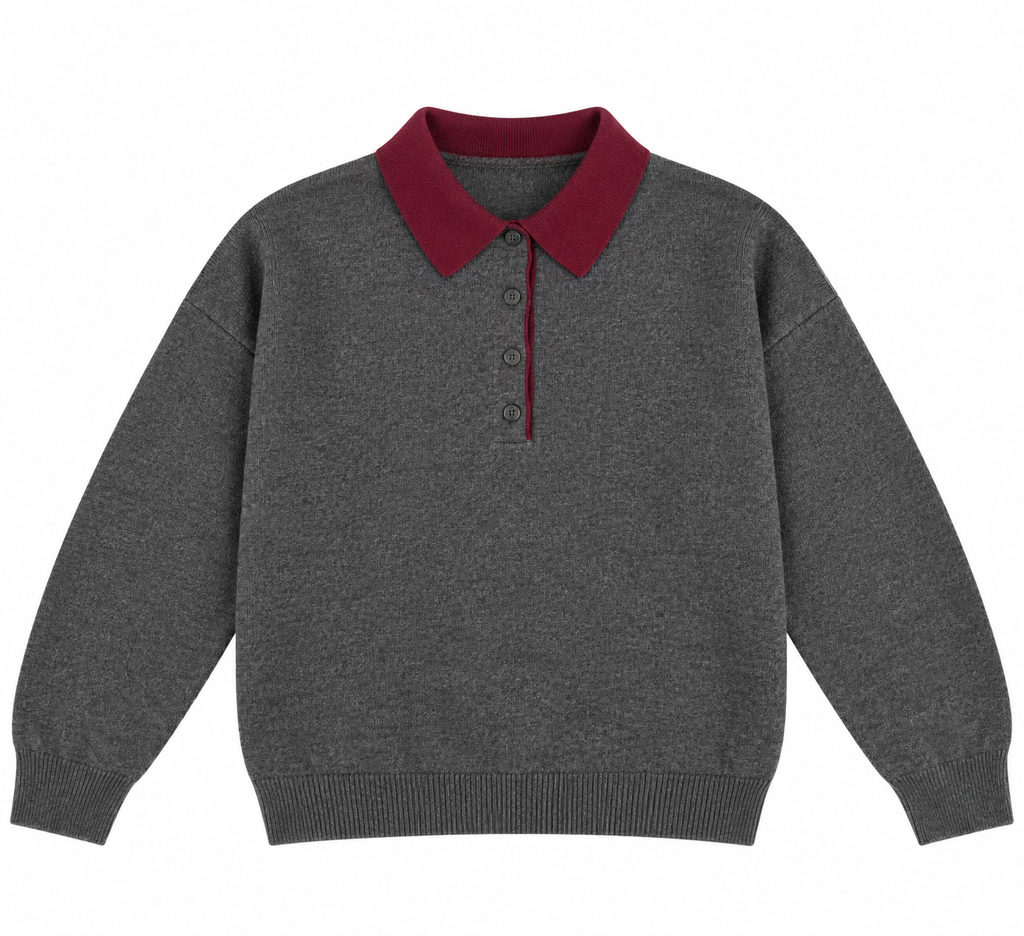 Elise polo neck knit jumper dark grey/burgundy