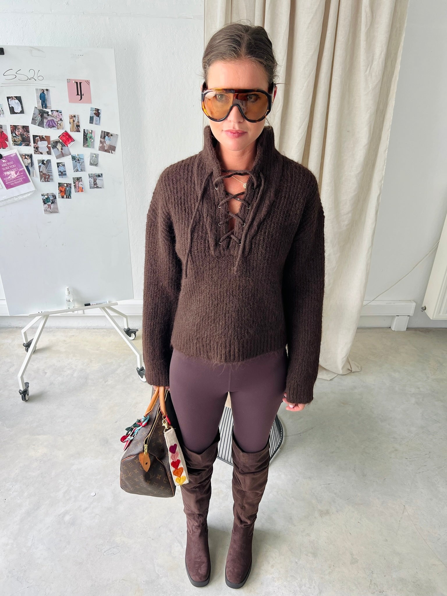 VIGleeba high neck L/S rib knit top coffee bean