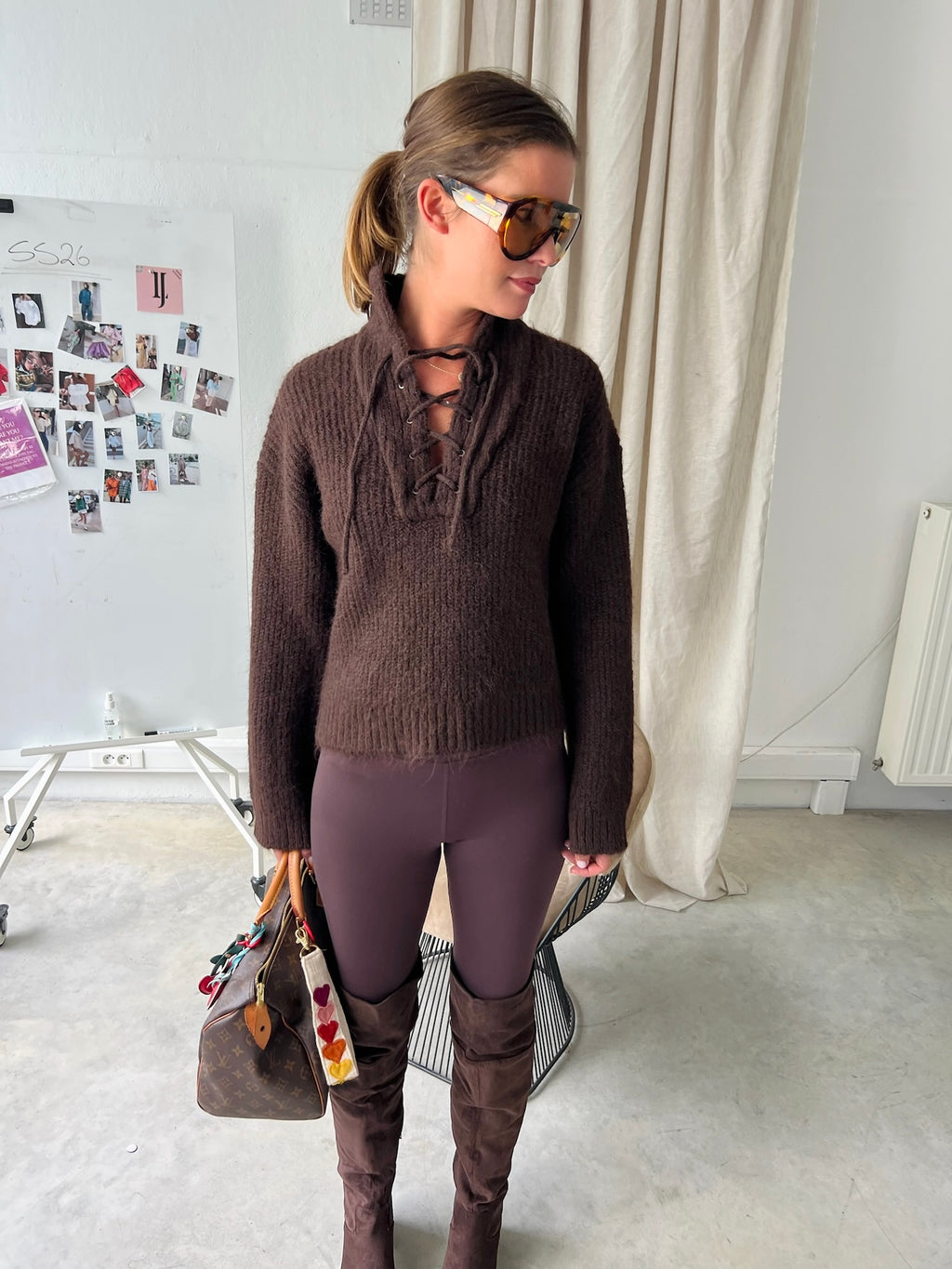 VIGleeba high neck L/S rib knit top coffee bean