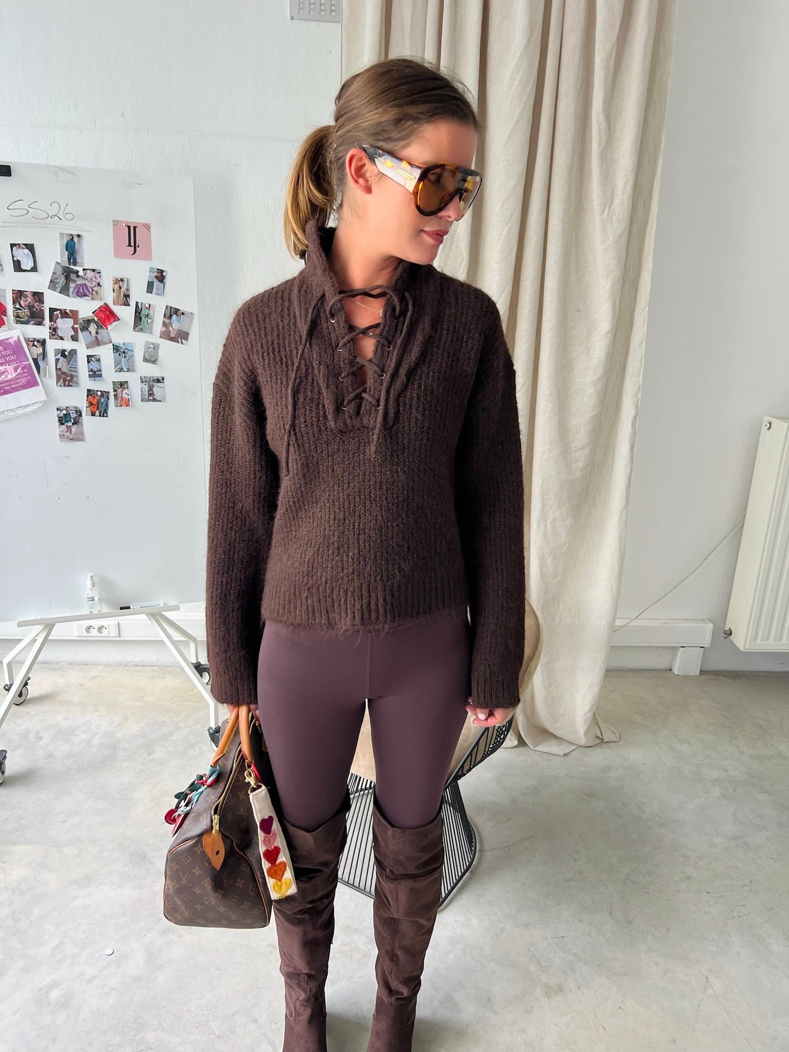 VIGleeba high neck L/S rib knit top coffee bean