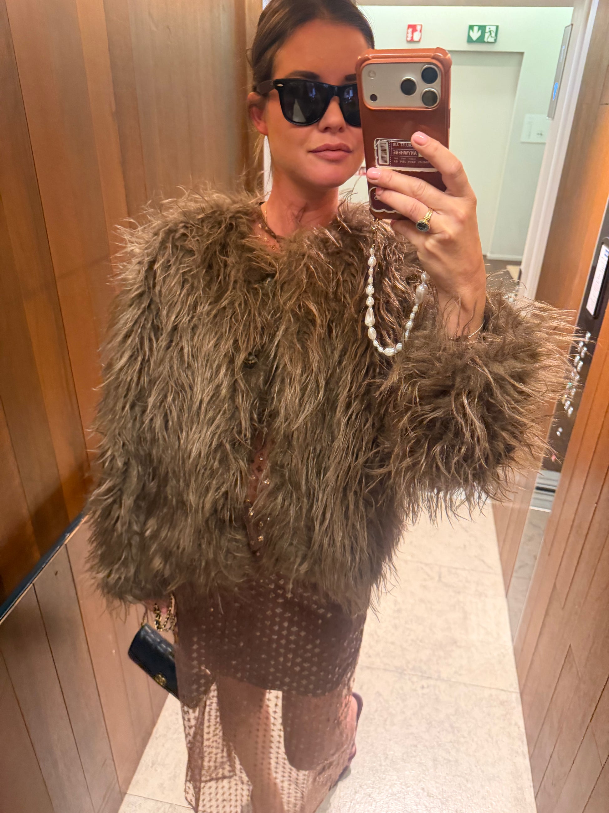YASSarafina LS furry jacket walnut