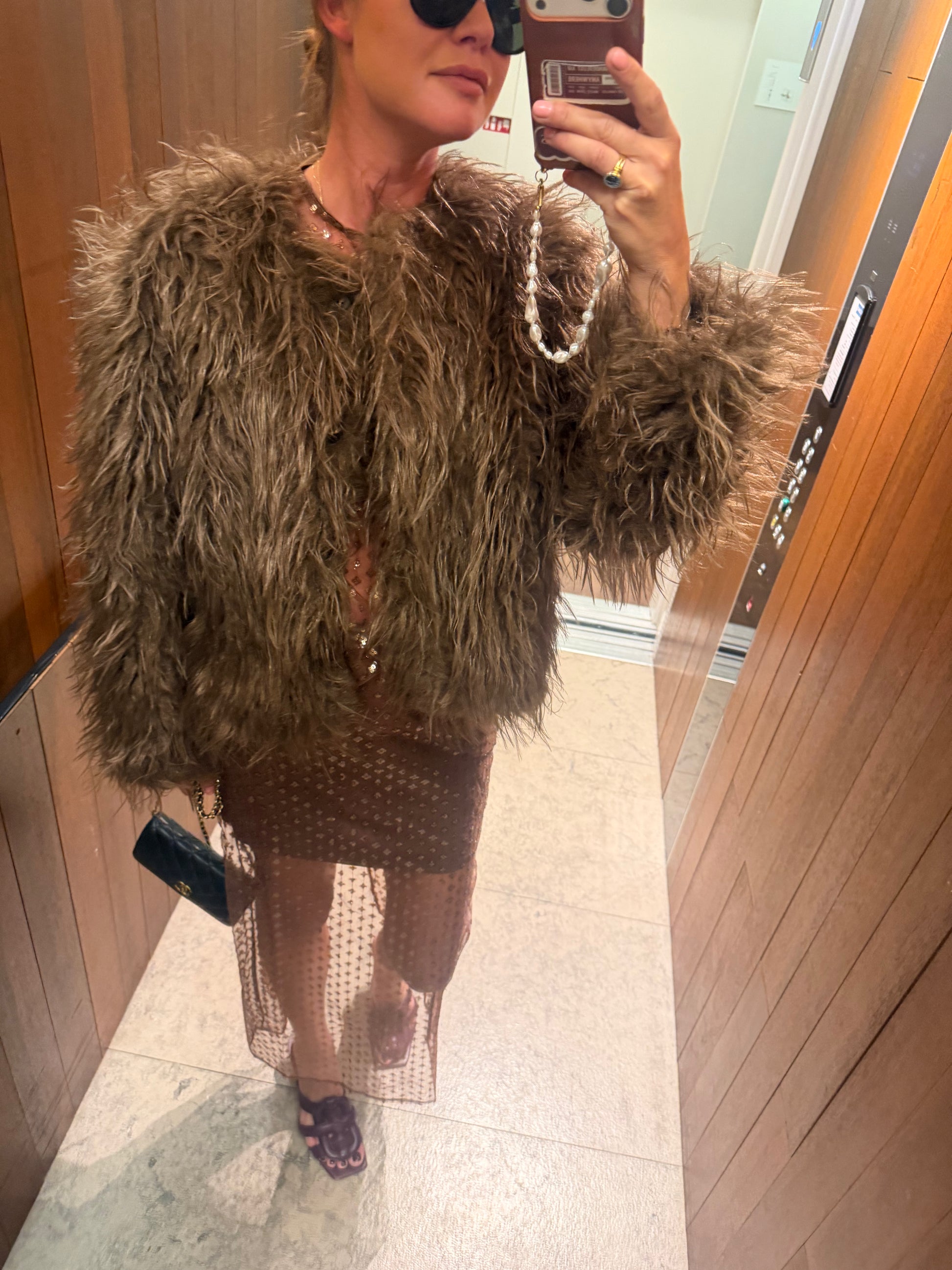 YASSarafina LS furry jacket walnut