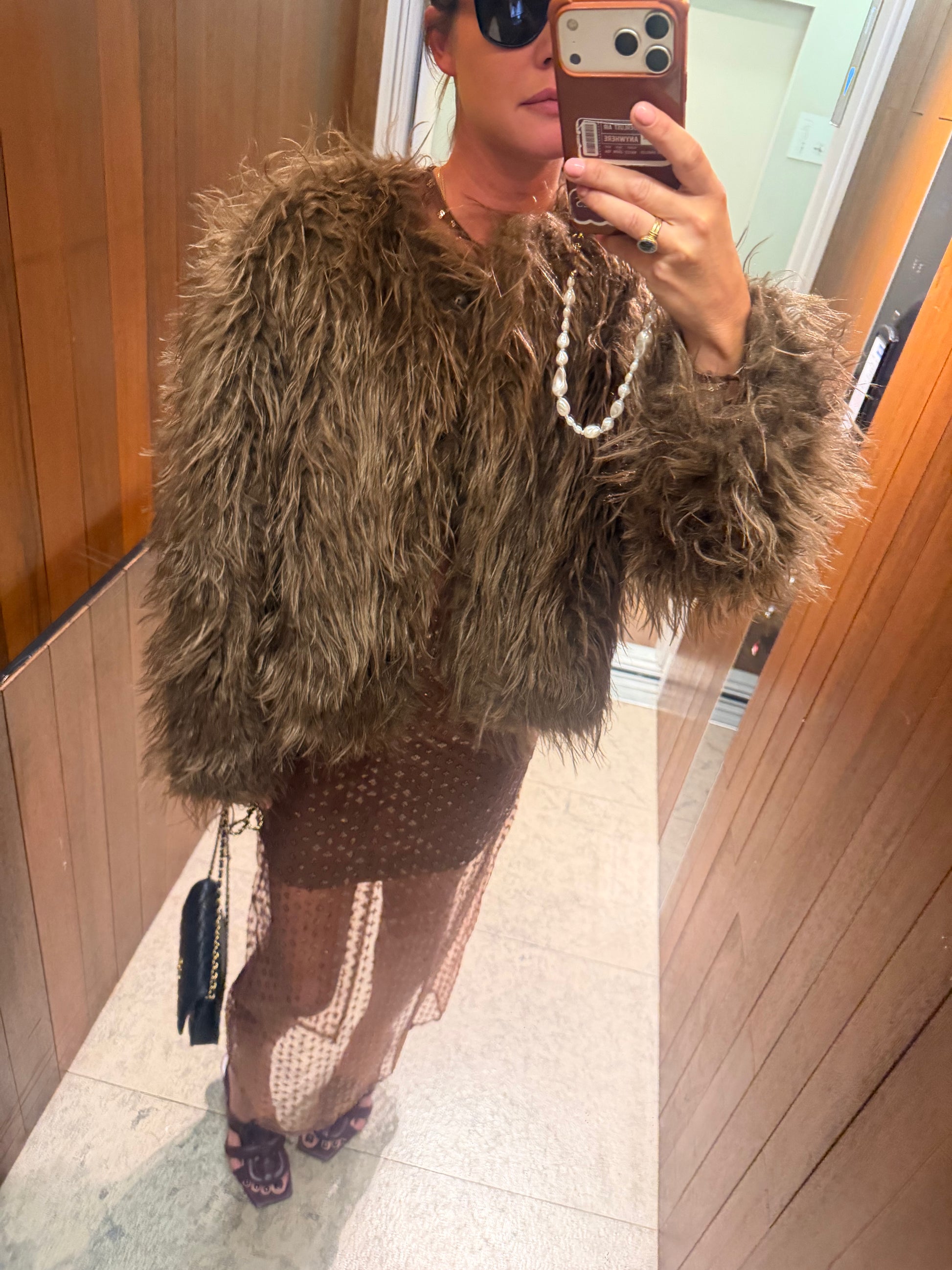 YASSarafina LS furry jacket walnut