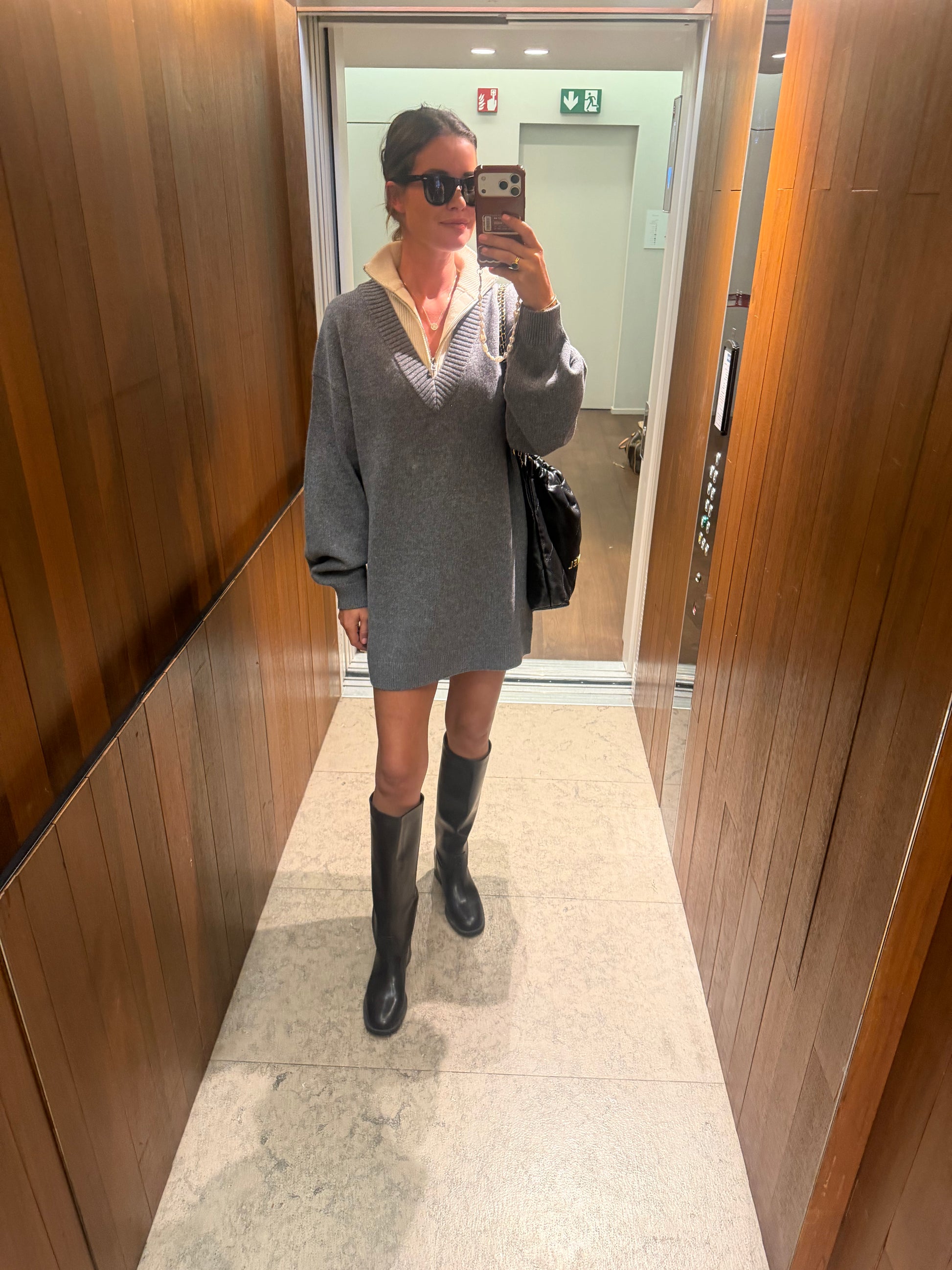 Emmy dress dark grey melange/gardenia