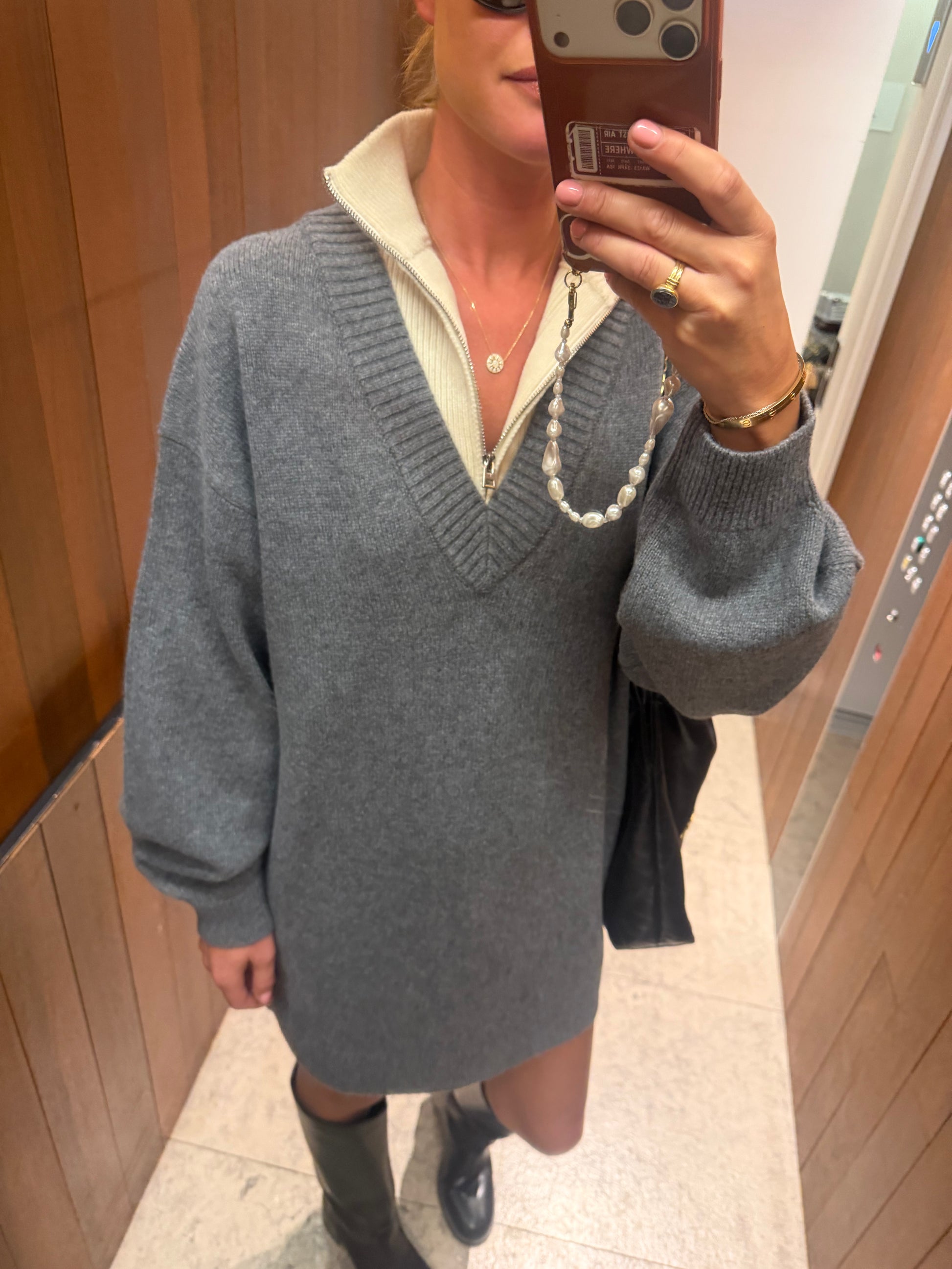 Emmy dress dark grey melange/gardenia