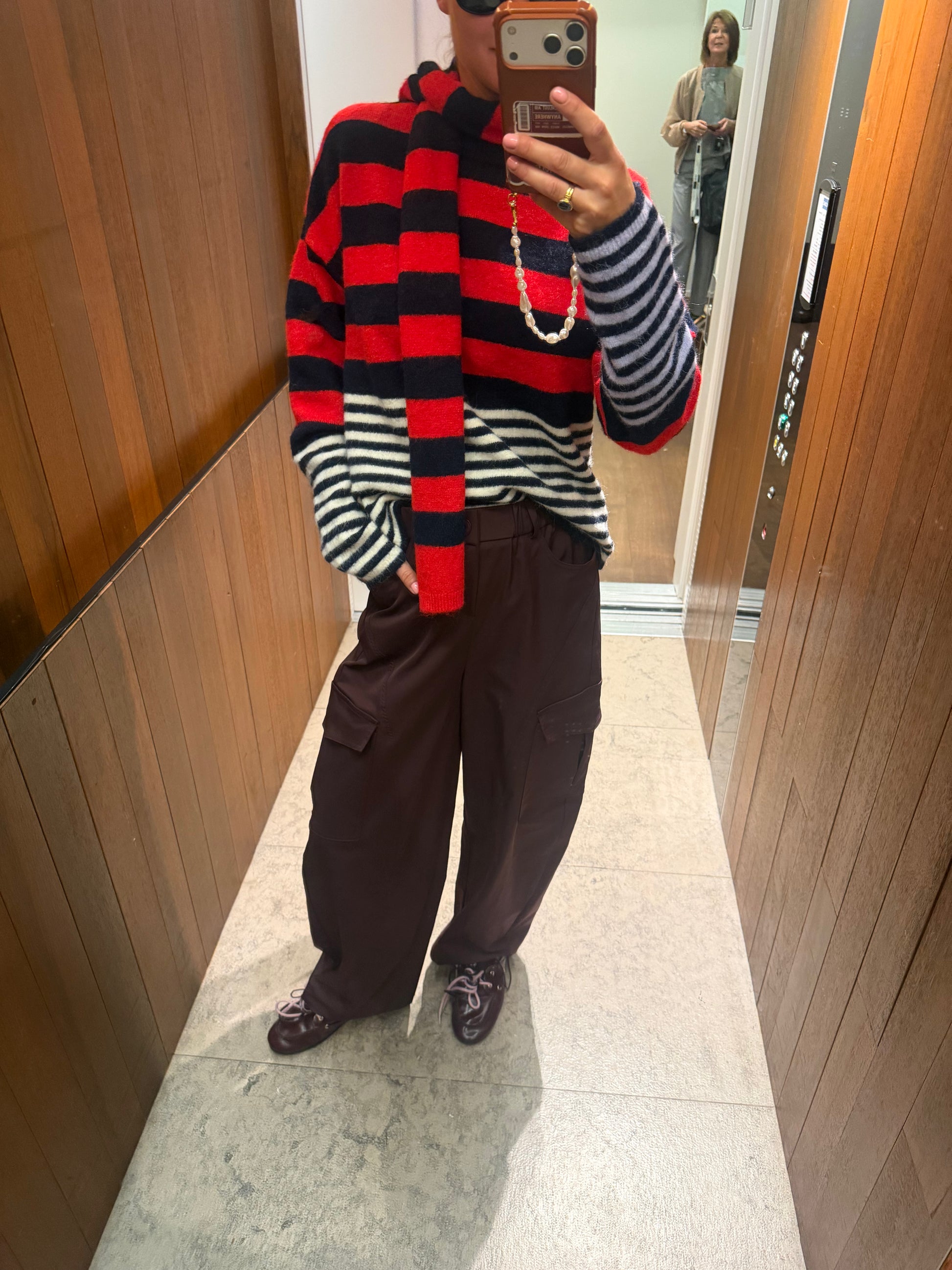 Juliette striped jumper with scarf navy/red
