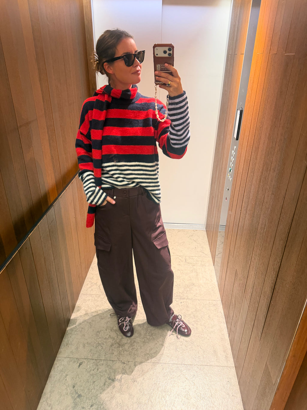 Juliette striped jumper with scarf navy/red