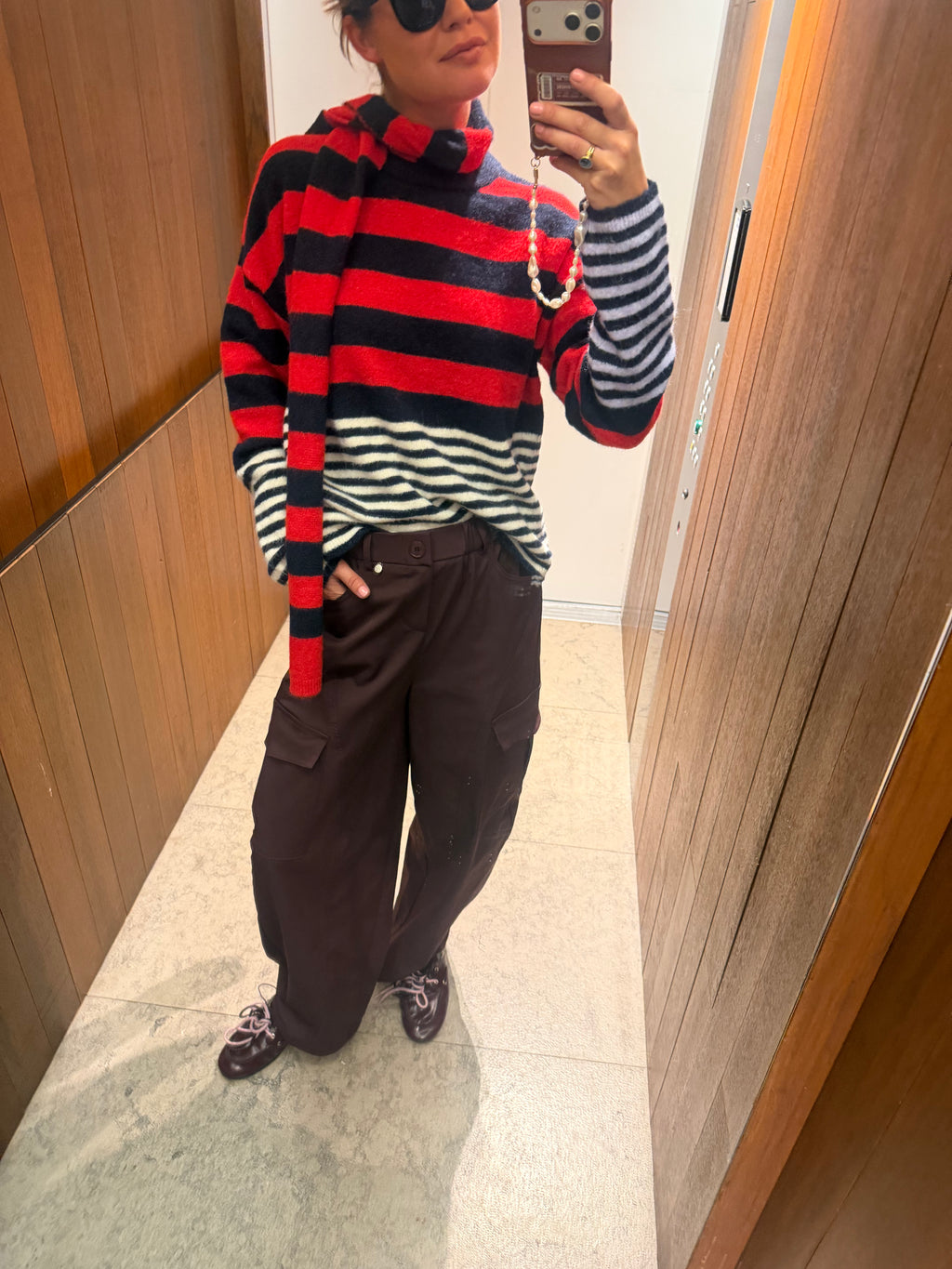 Juliette striped jumper with scarf navy/red