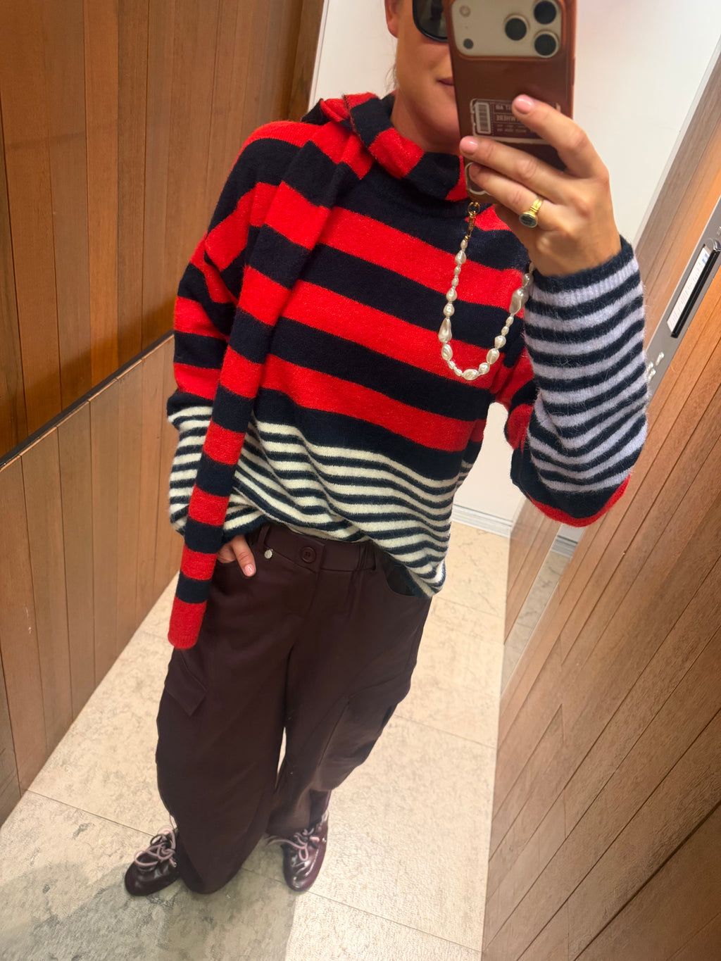 Juliette striped jumper with scarf navy/red