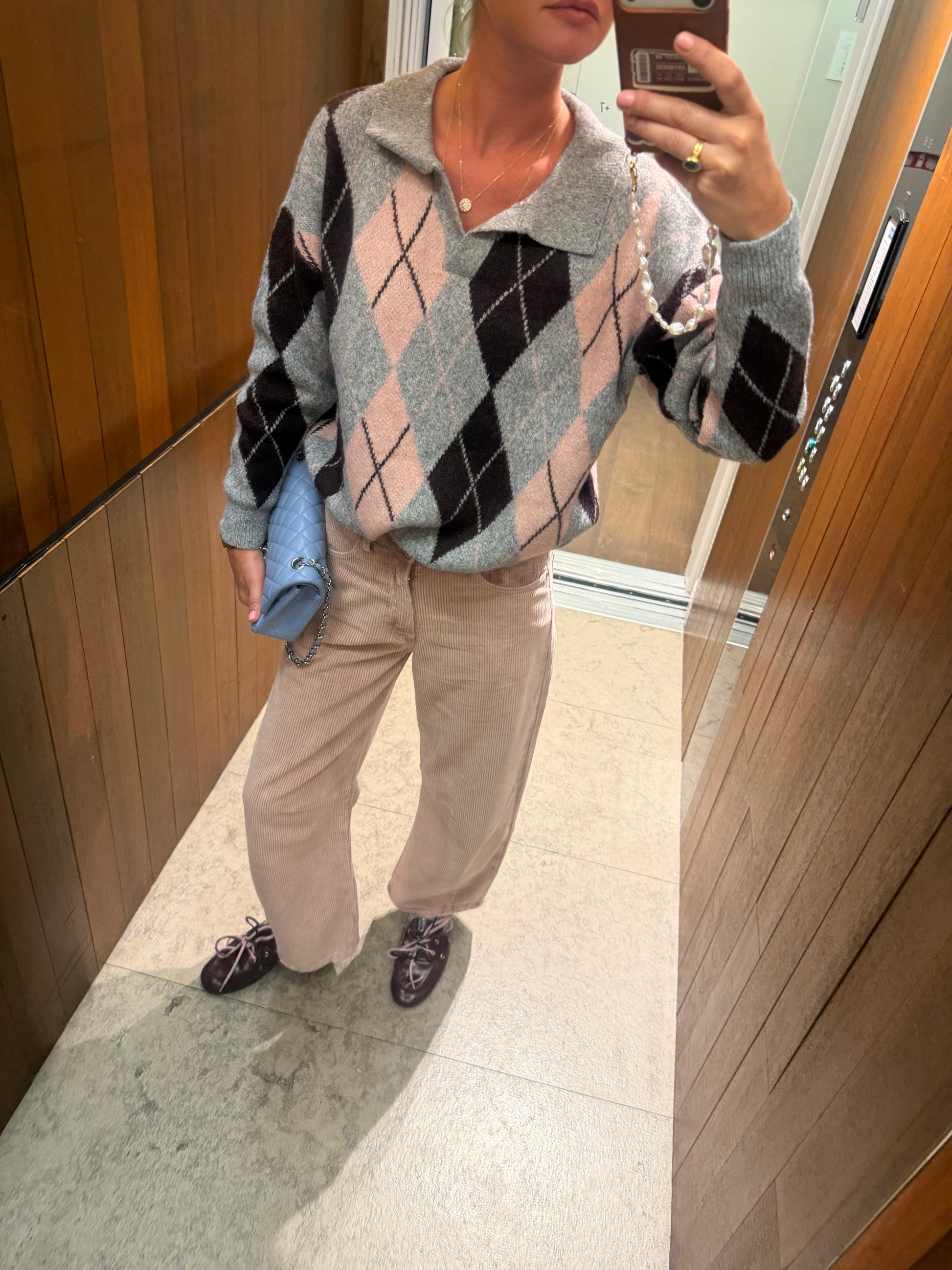 Enola checked jumper grey/burgundy/pink
