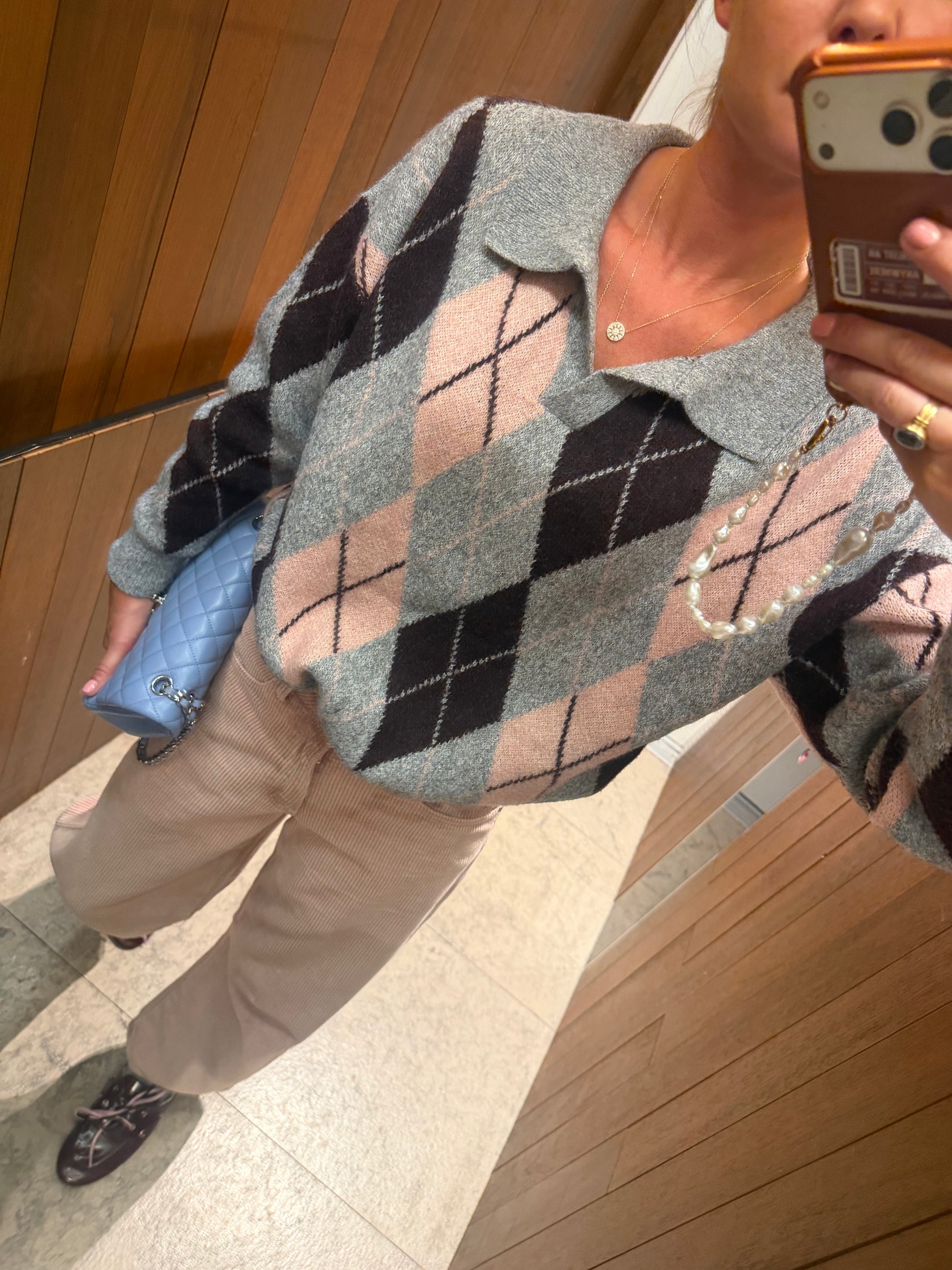 Enola checked jumper grey/burgundy/pink