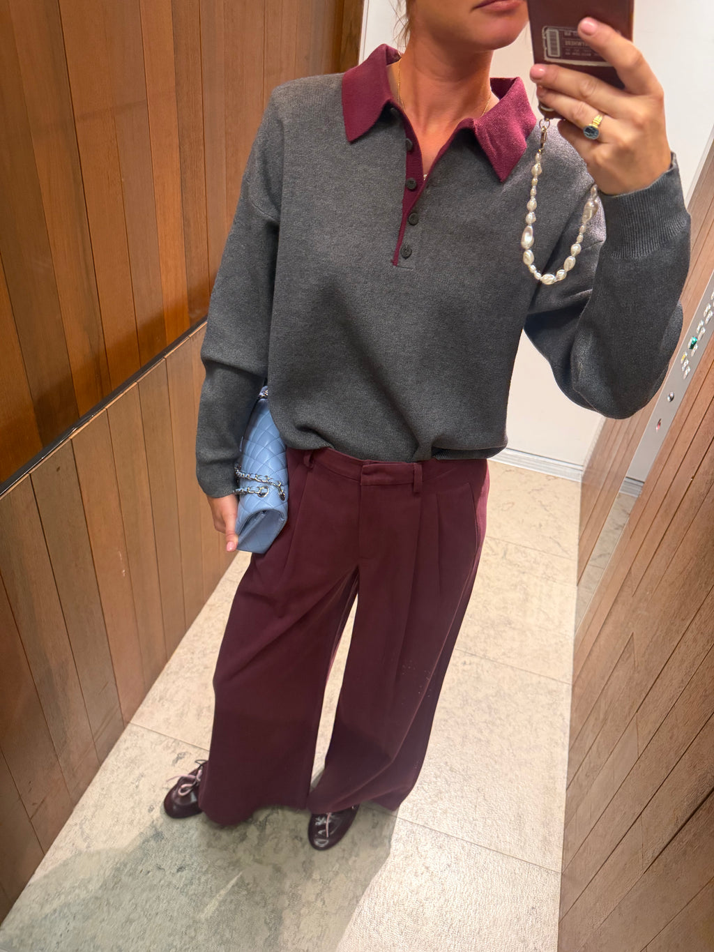 Elise polo neck knit jumper dark grey/burgundy