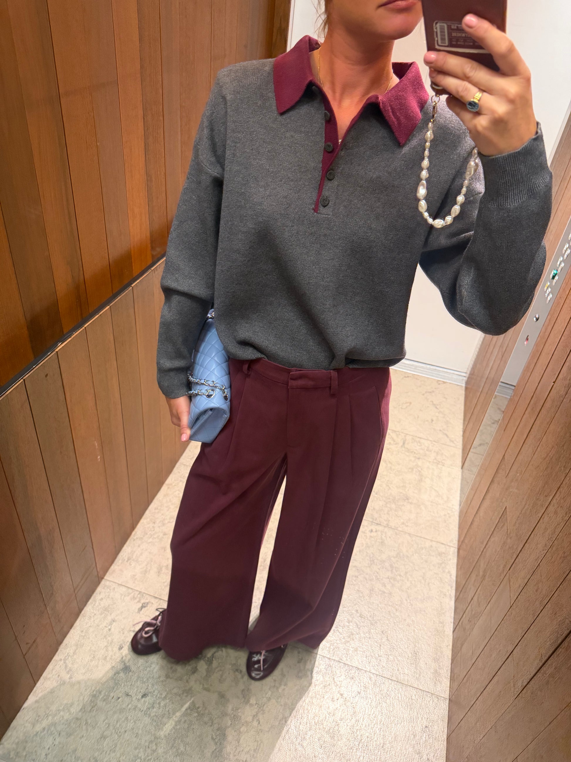 Elise polo neck knit jumper dark grey/burgundy