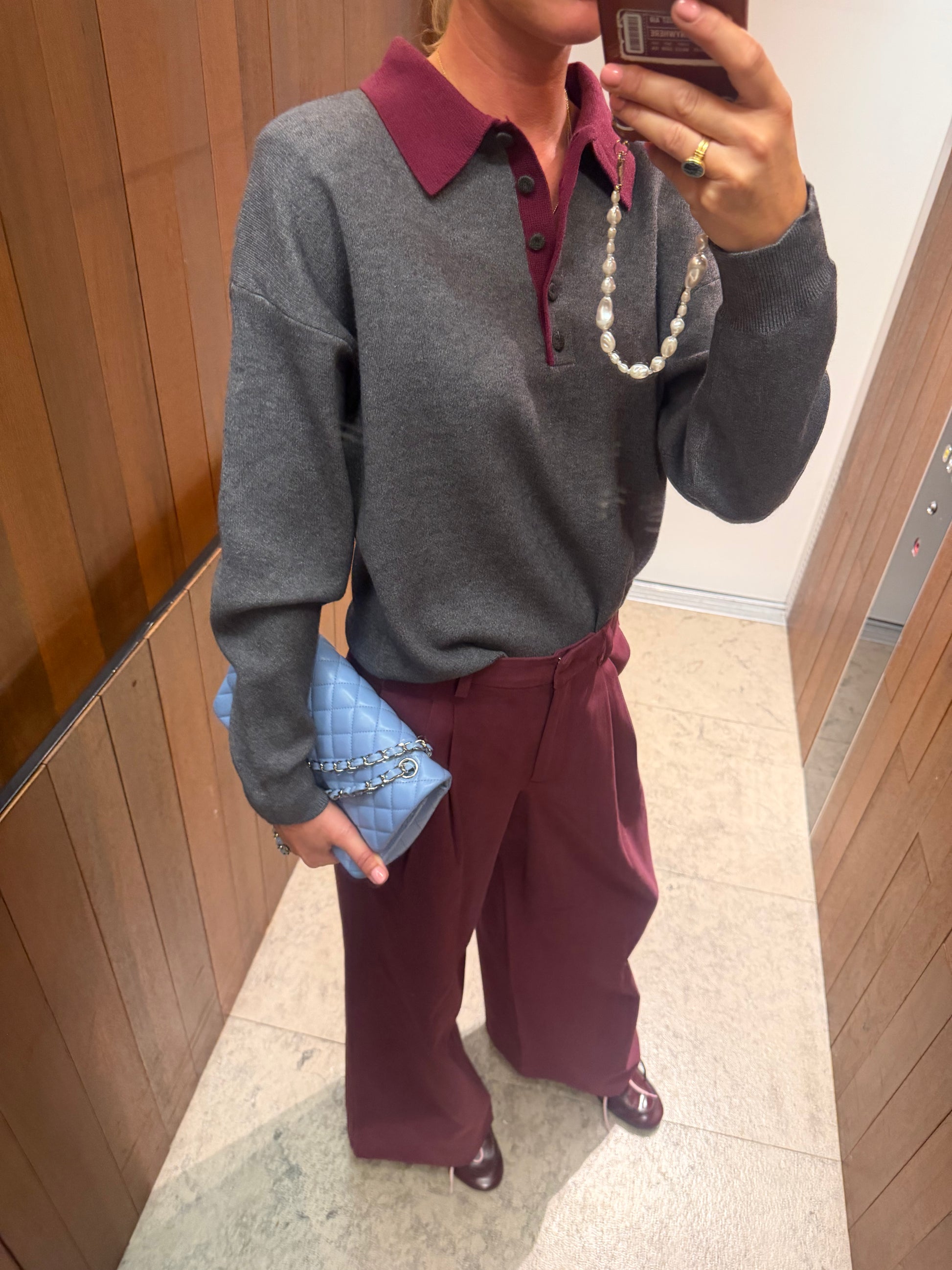 Elise polo neck knit jumper dark grey/burgundy