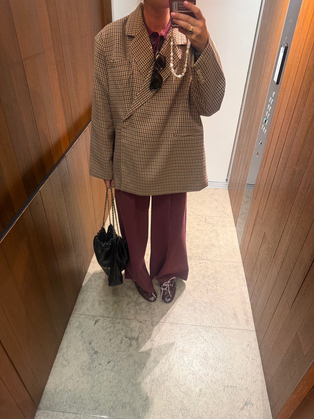 Chloe oversized heritage check blazer burgundy/beige