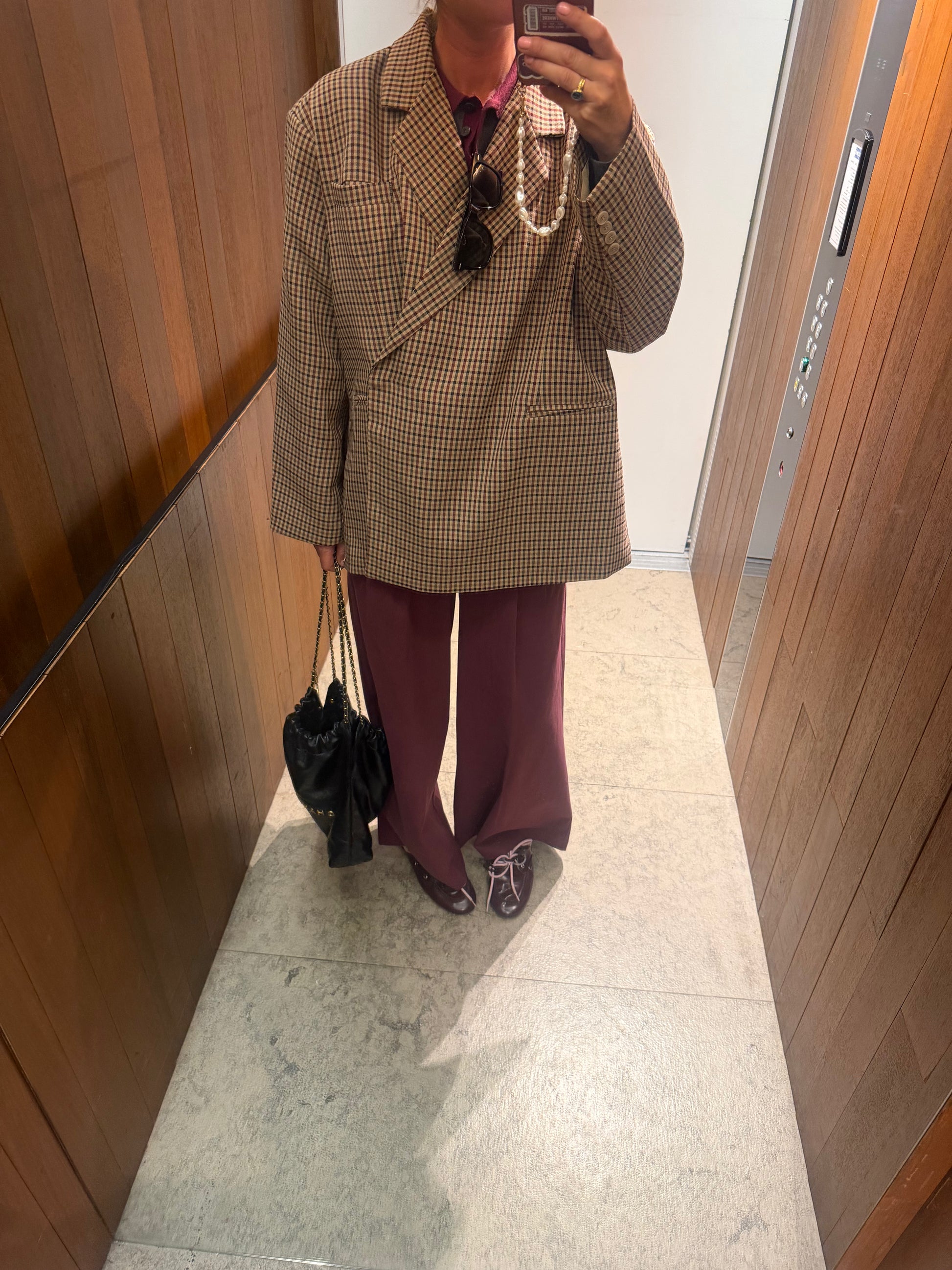 Chloe oversized heritage check blazer burgundy/beige