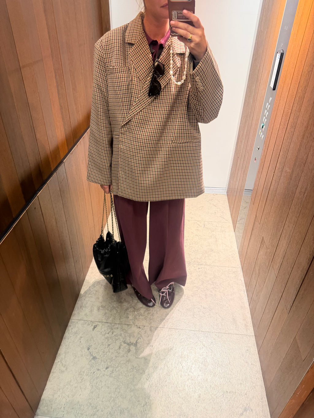 Chloe oversized heritage check blazer burgundy/beige