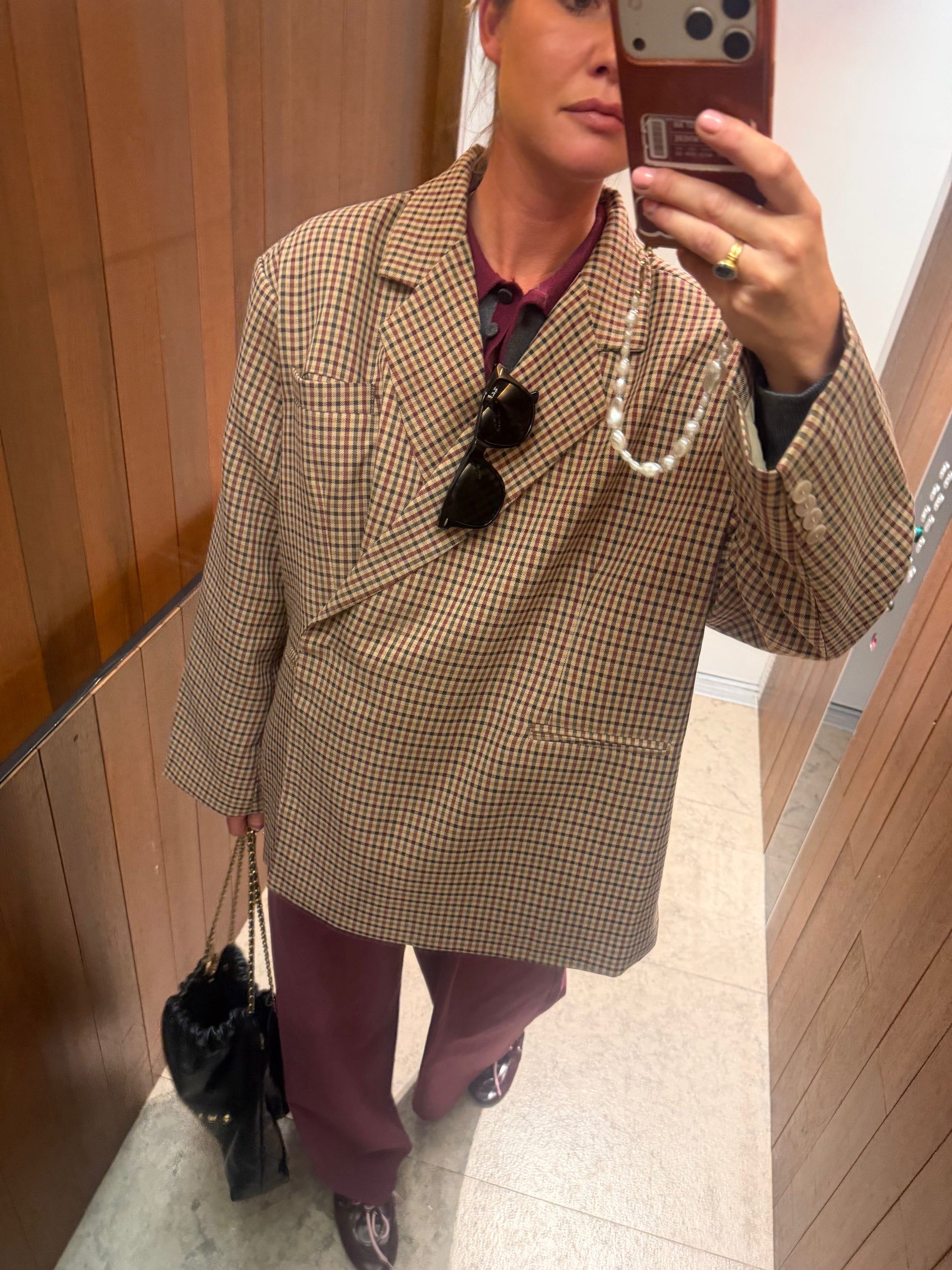 Chloe oversized heritage check blazer burgundy/beige