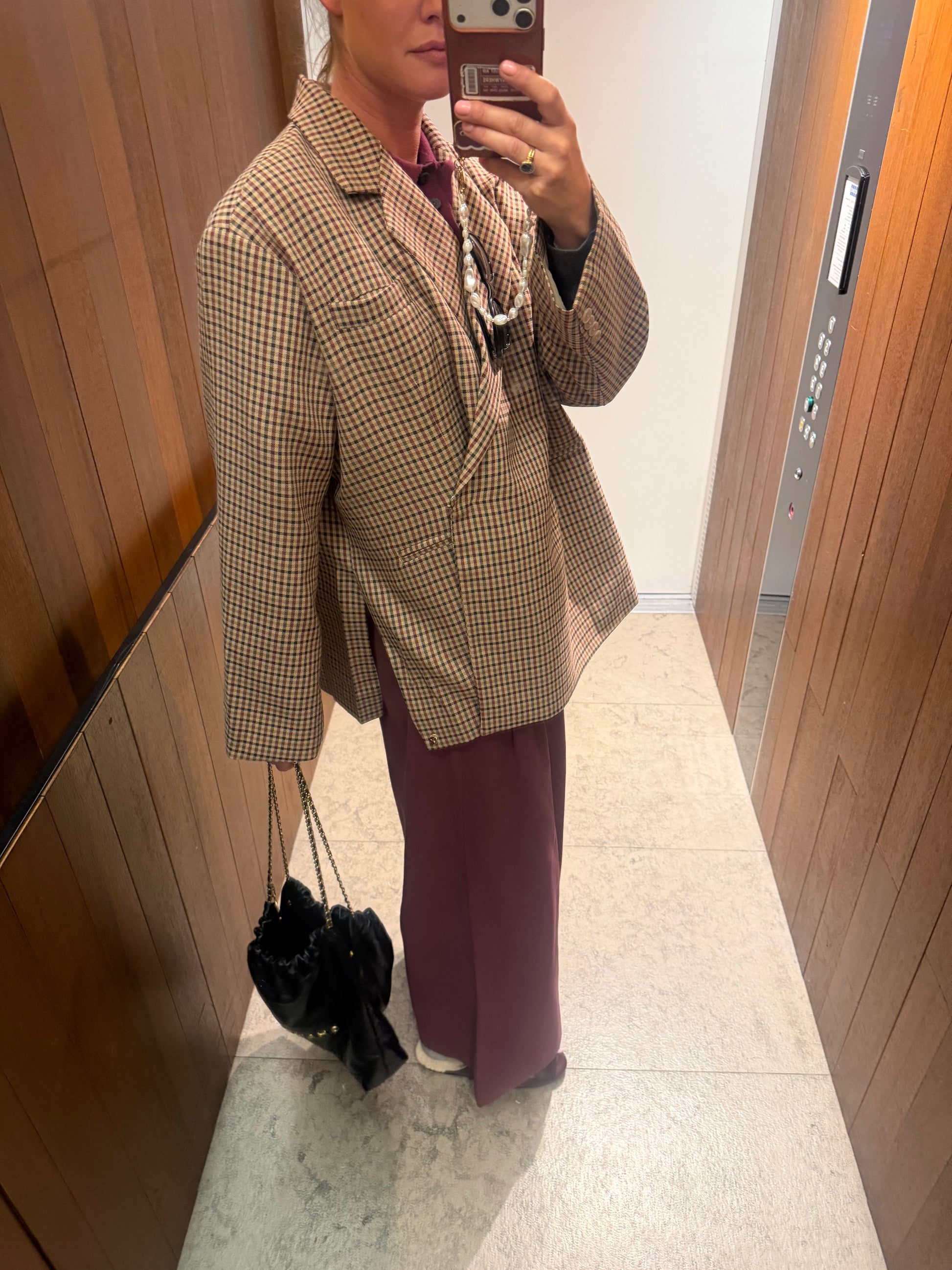 Chloe oversized heritage check blazer burgundy/beige