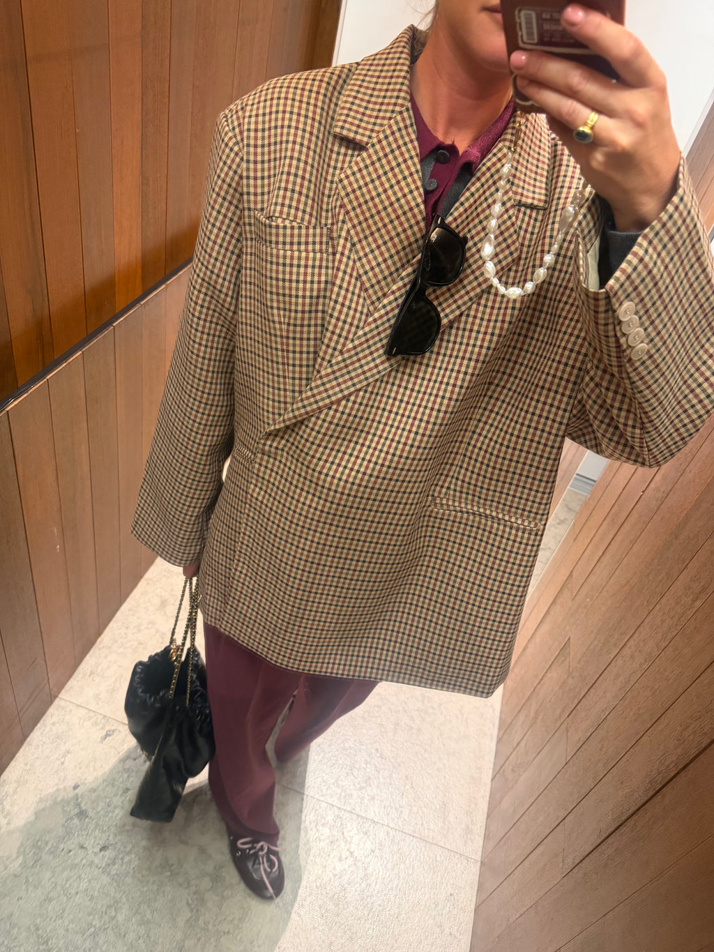 Chloe oversized heritage check blazer burgundy/beige