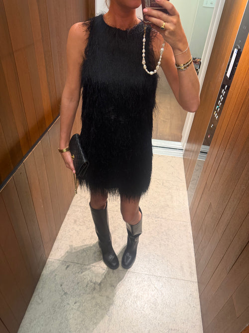 YASFrikke SL fringe mini dress black