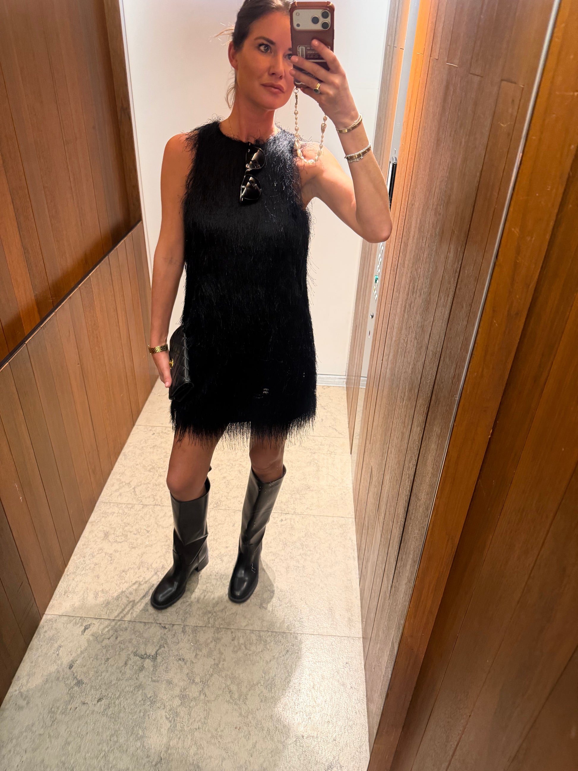 YASFrikke SL fringe mini dress black
