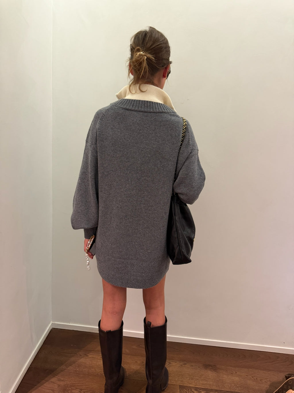 Emmy dress dark grey melange/gardenia