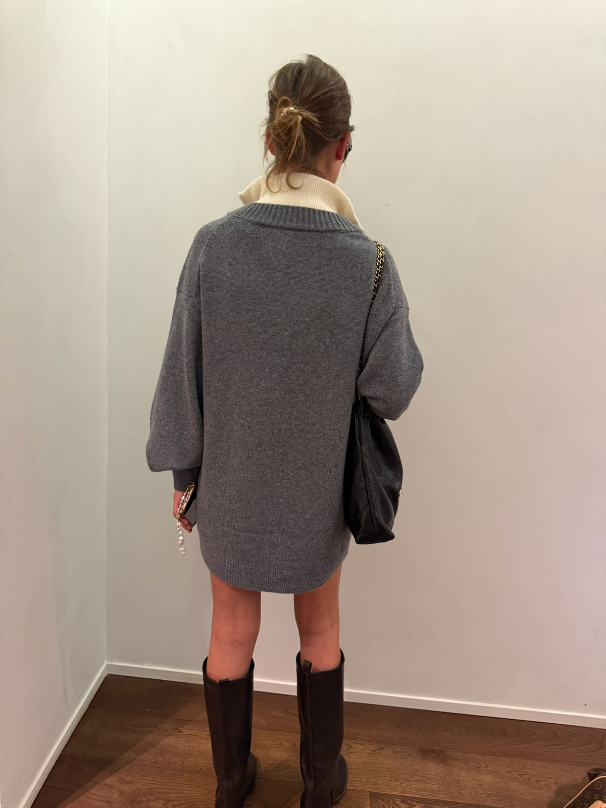 Emmy dress dark grey melange/gardenia