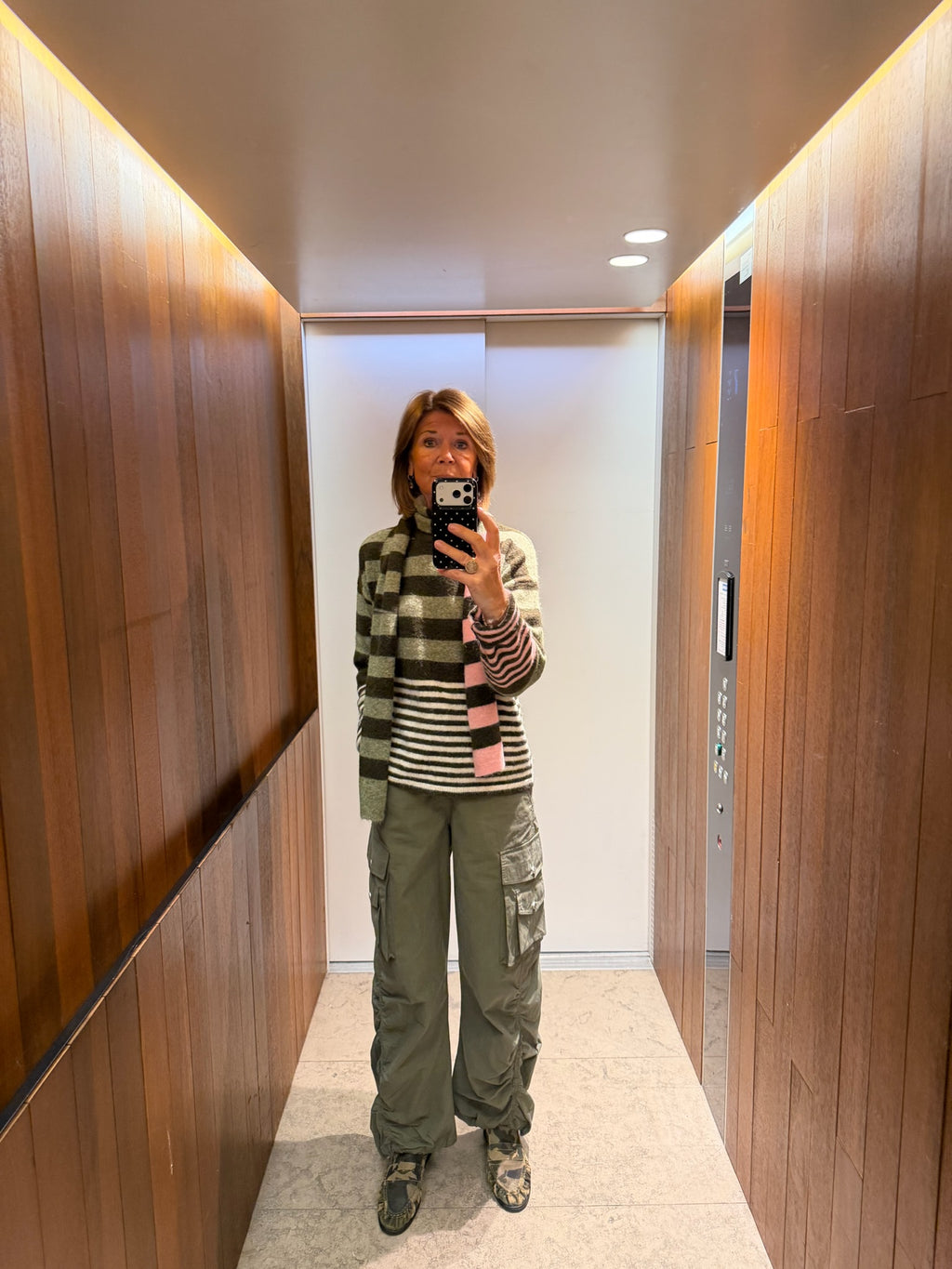 Juliette striped jumper with scarf khaki/olive