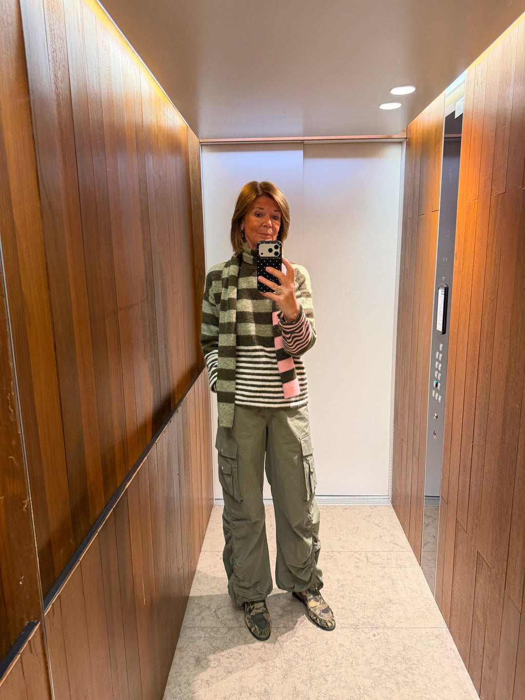 Juliette striped jumper with scarf khaki/olive