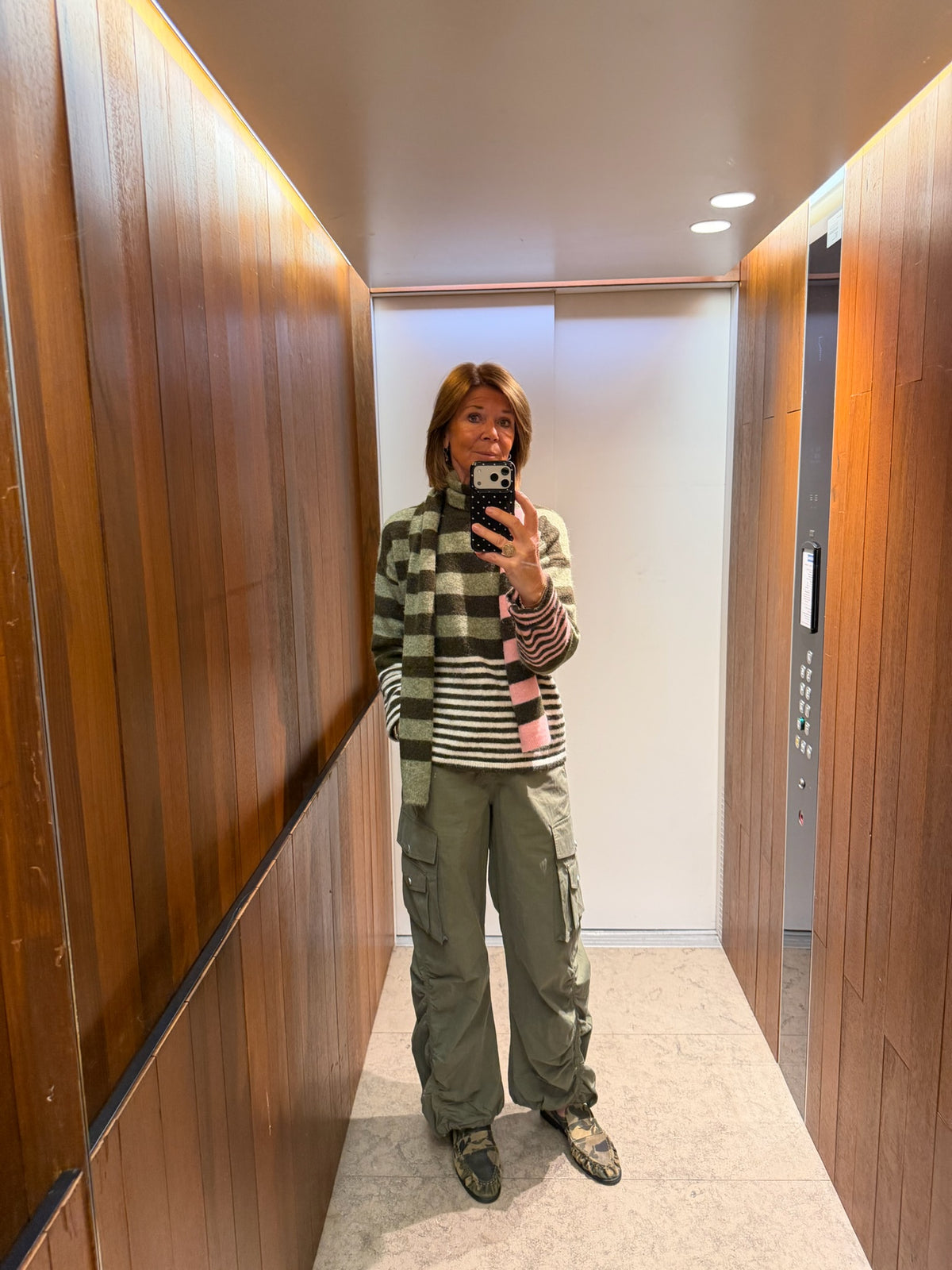 Juliette striped jumper with scarf khaki/olive