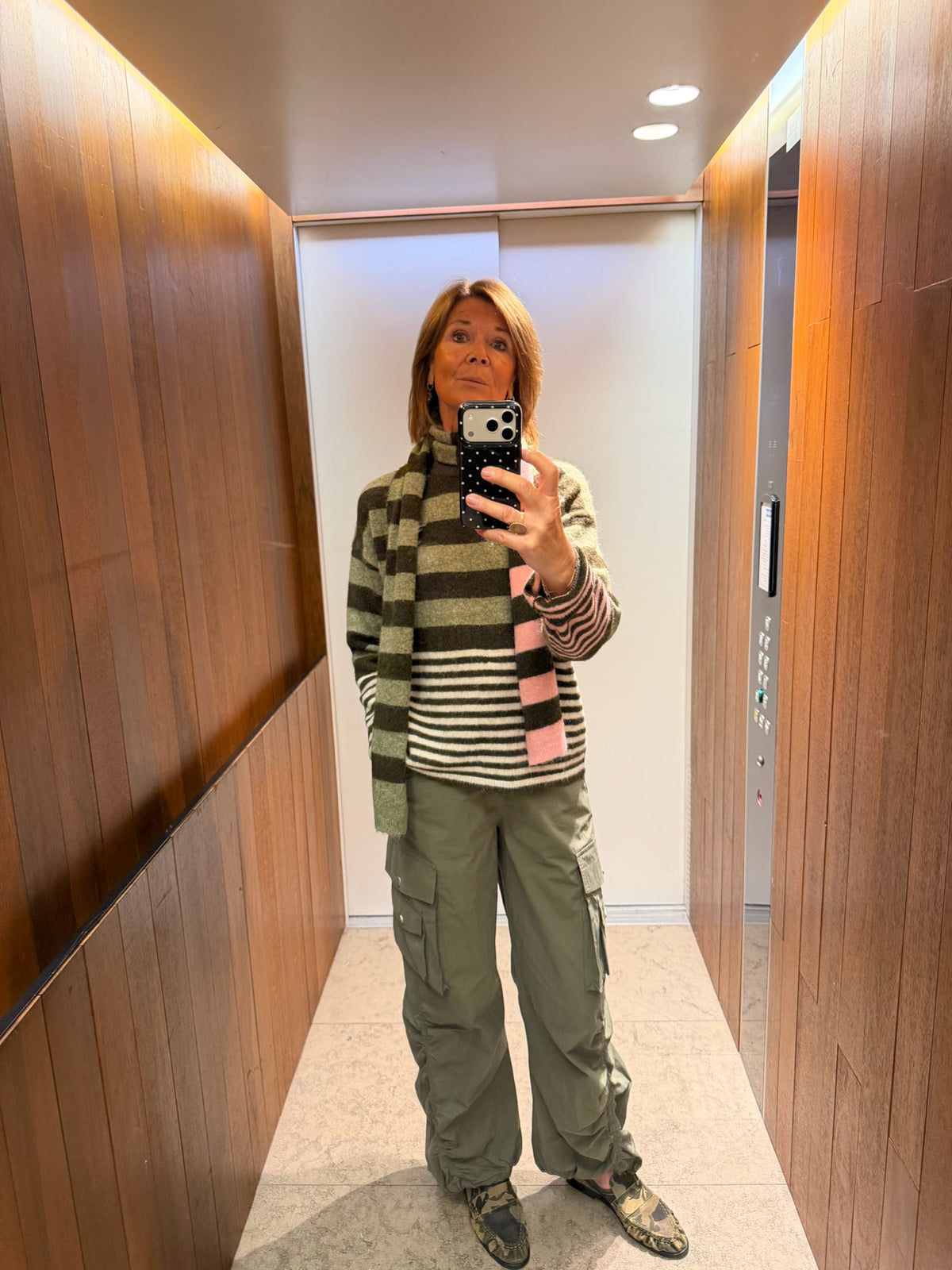 Juliette striped jumper with scarf khaki/olive