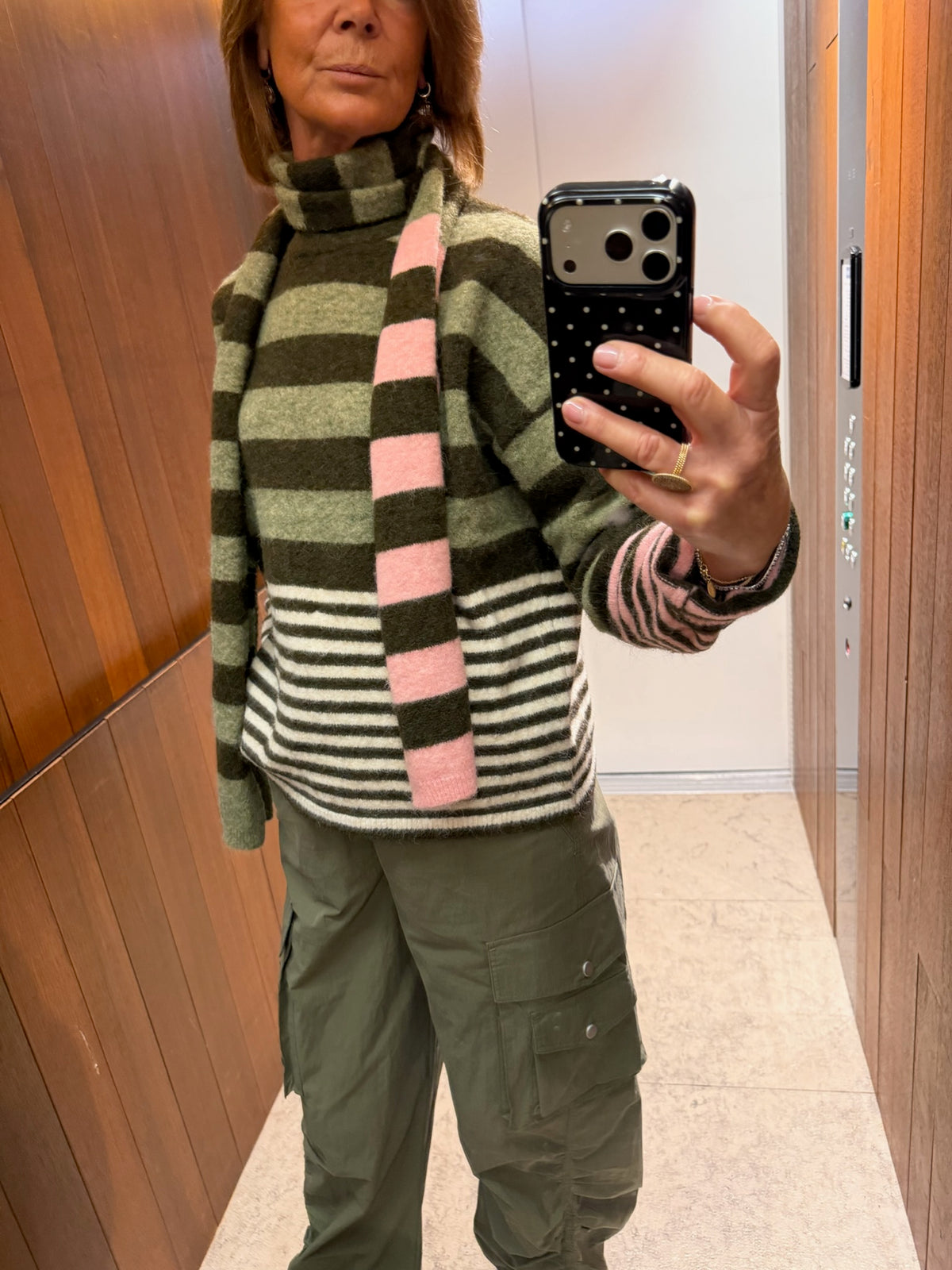 Juliette striped jumper with scarf khaki/olive