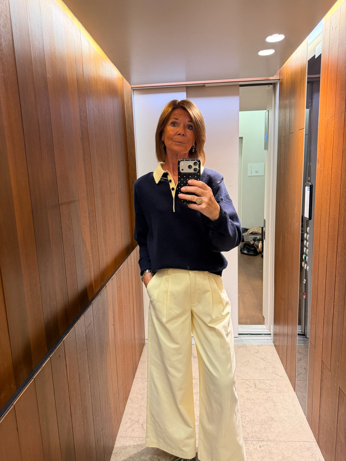 Elise polo neck knit jumper navy/butter yellow