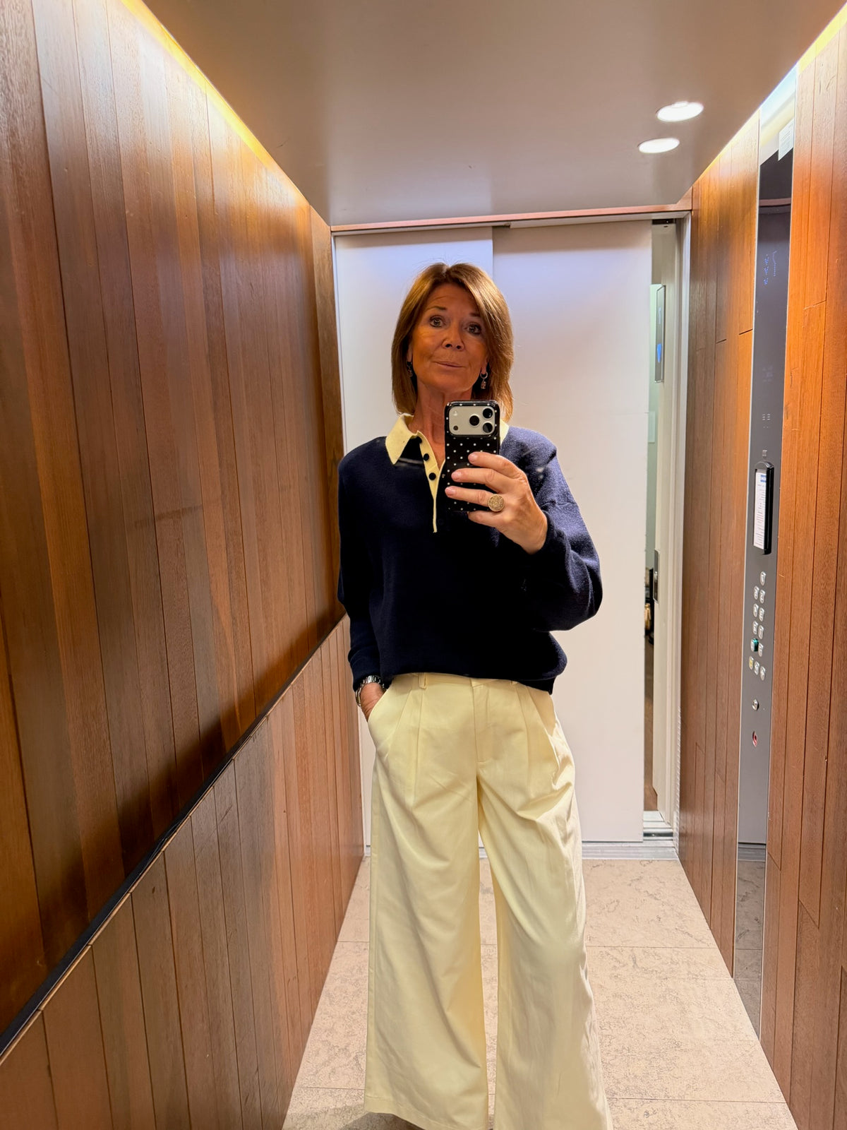 Elise polo neck knit jumper navy/butter yellow