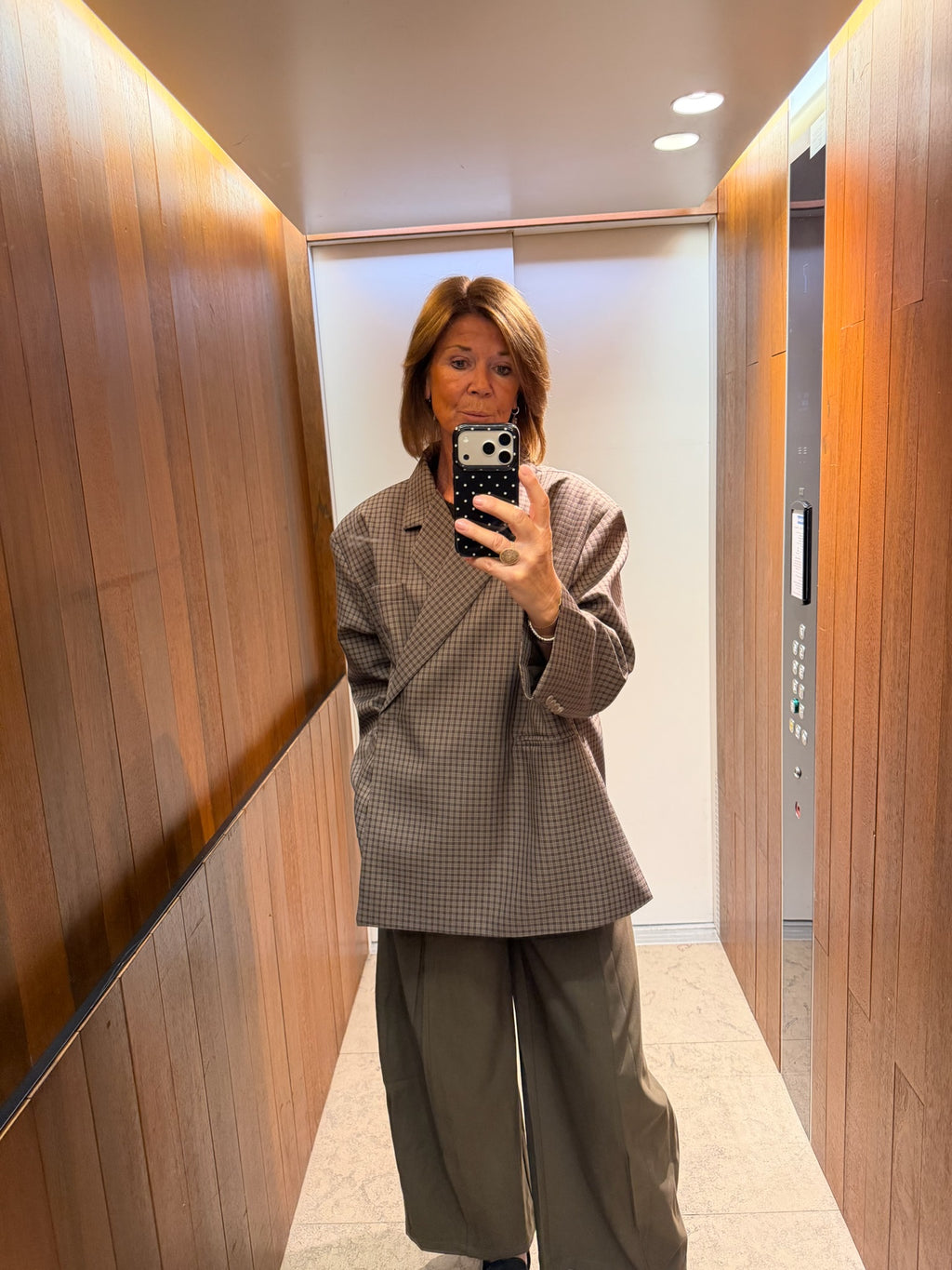 Chloe oversized checked blazer taupe gray/blue