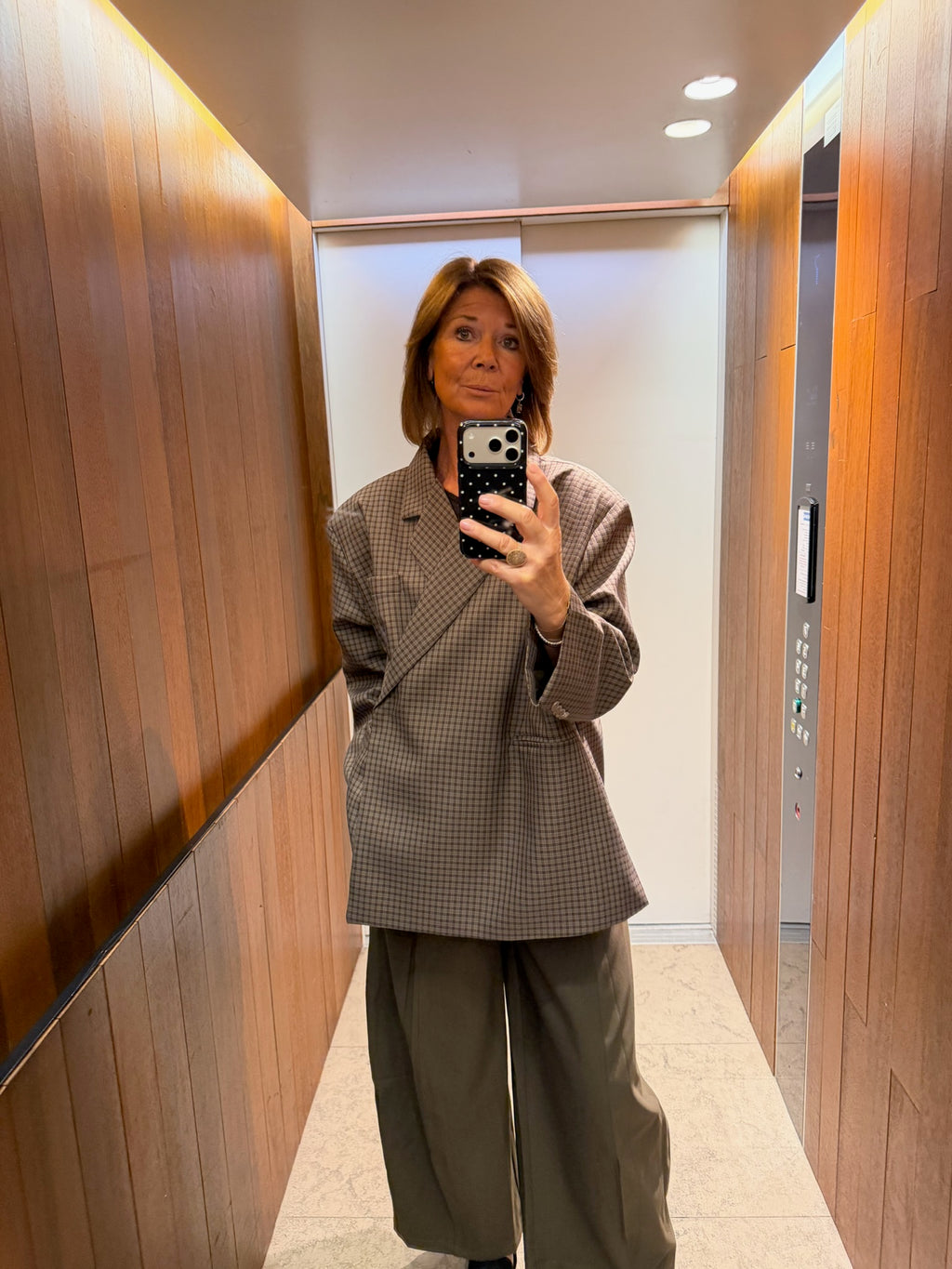 Chloe oversized checked blazer taupe gray/blue