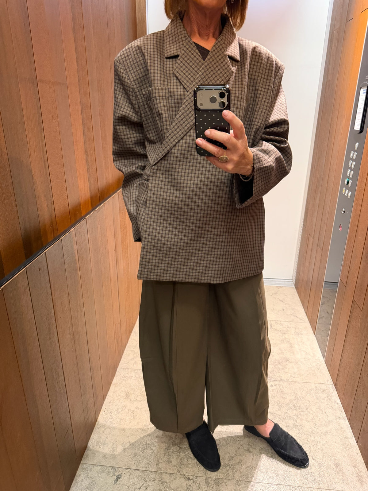 Chloe oversized checked blazer taupe gray/blue
