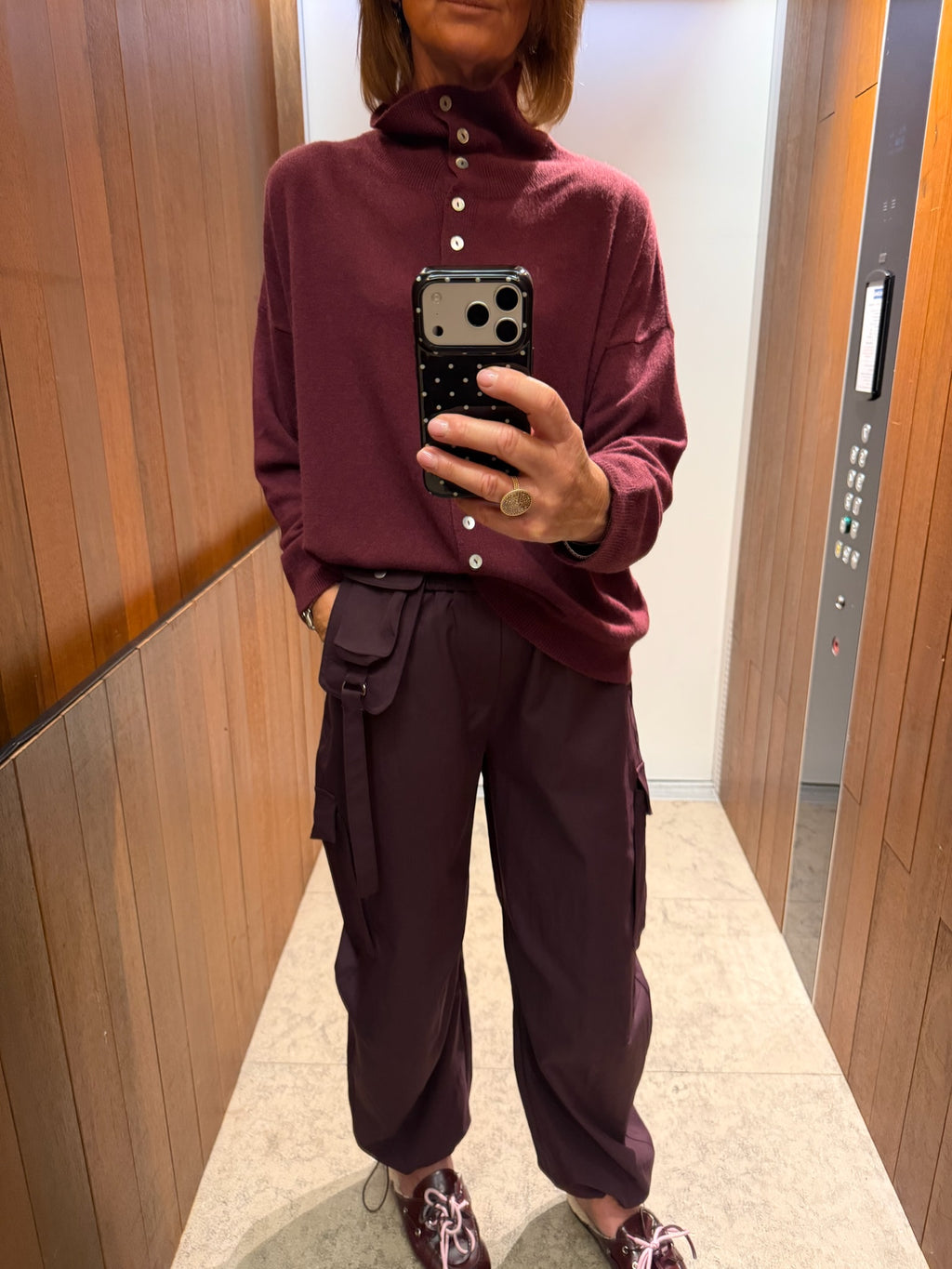 Zoey LS wool blend knitted cardigan burgundy