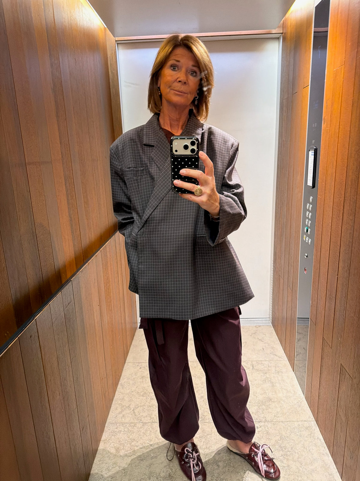 Chloe oversized checked blazer blue/taupe gray