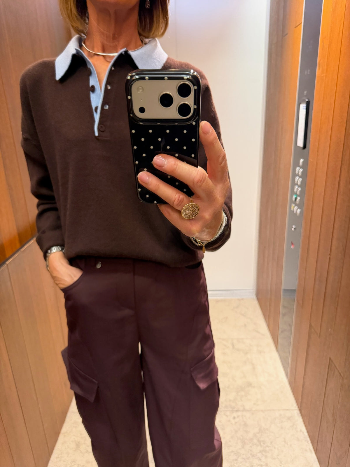 Elise polo neck knit jumper hot chocolate/light blue