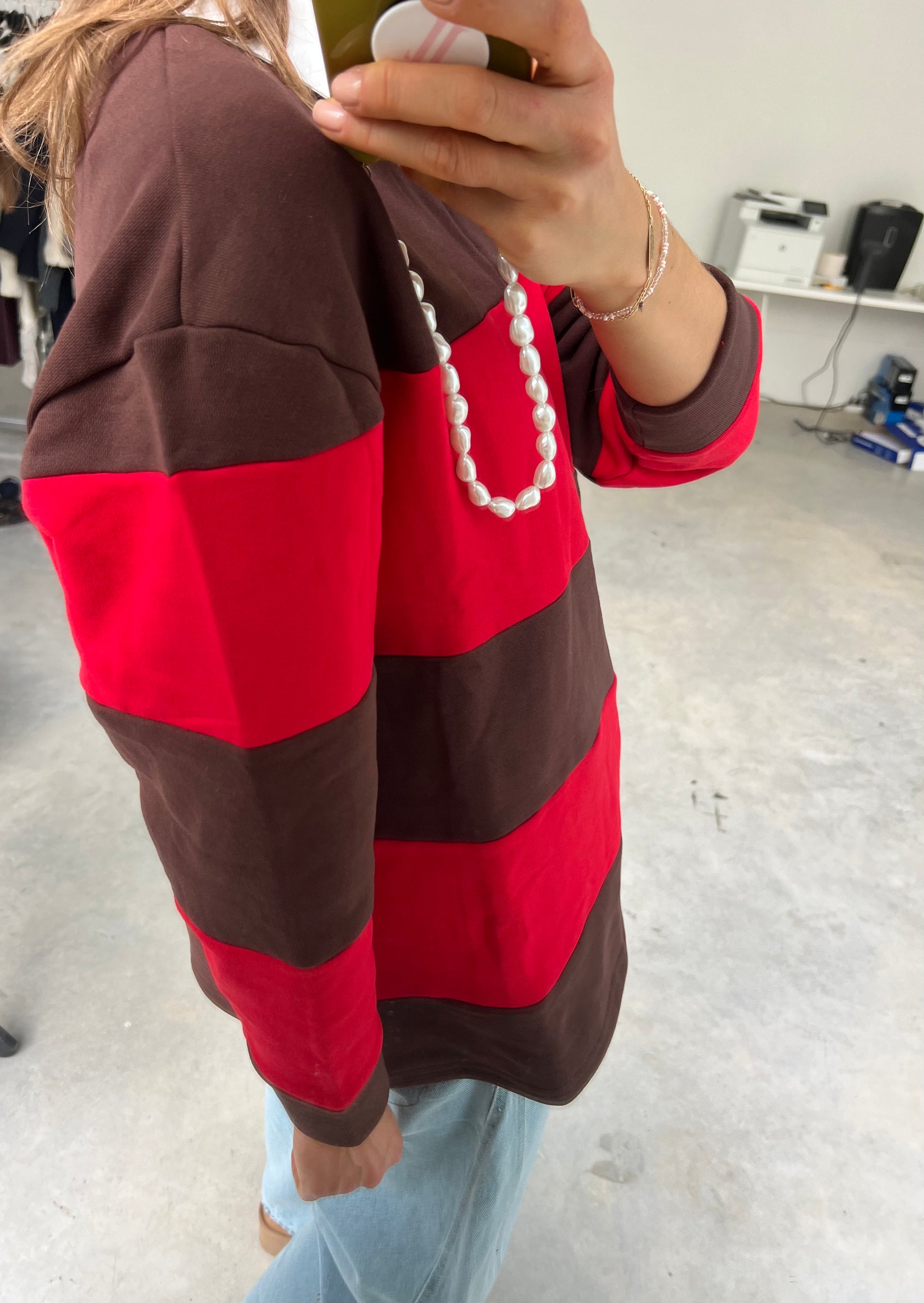 Lisa striped polo sweatshirt hot chocolate/red